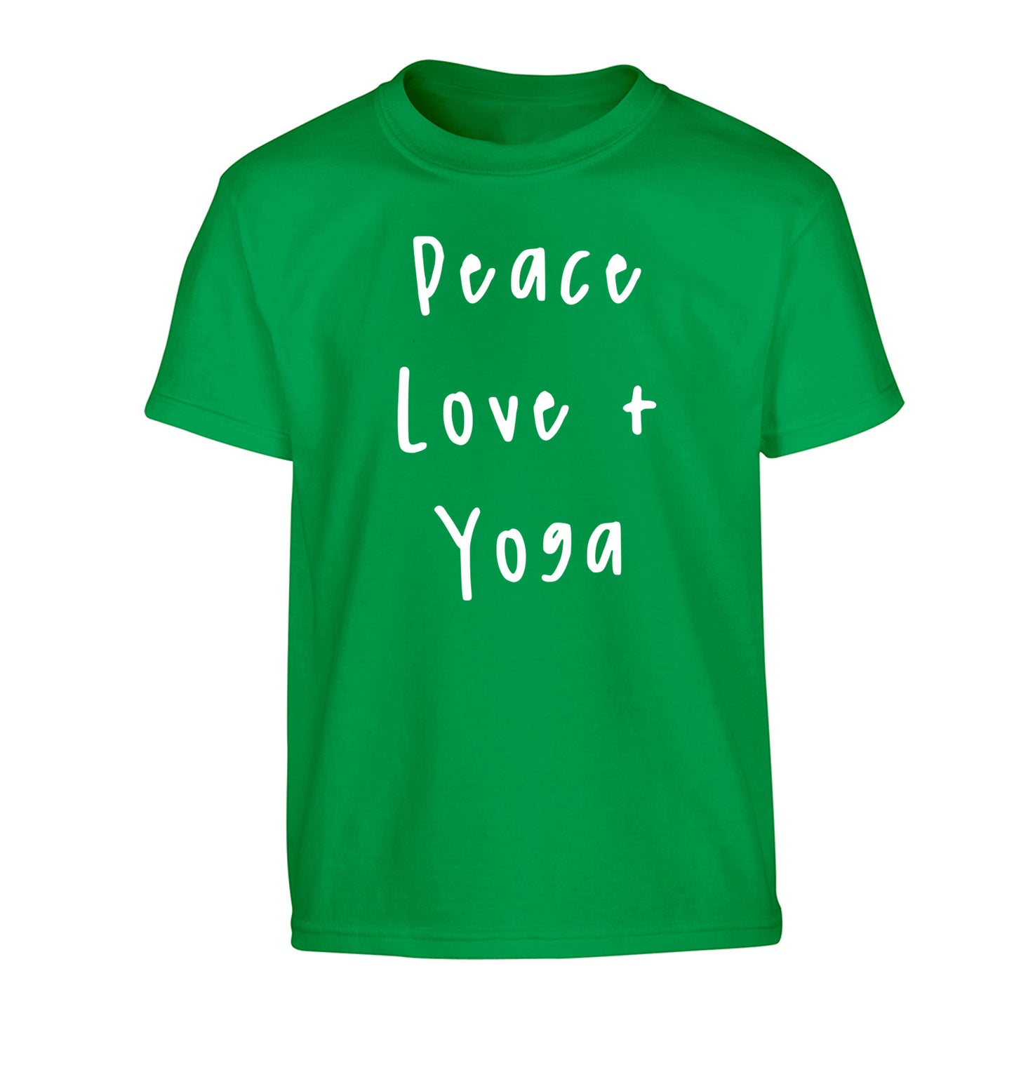 Peace love and yoga Children's green Tshirt 12-13 Years