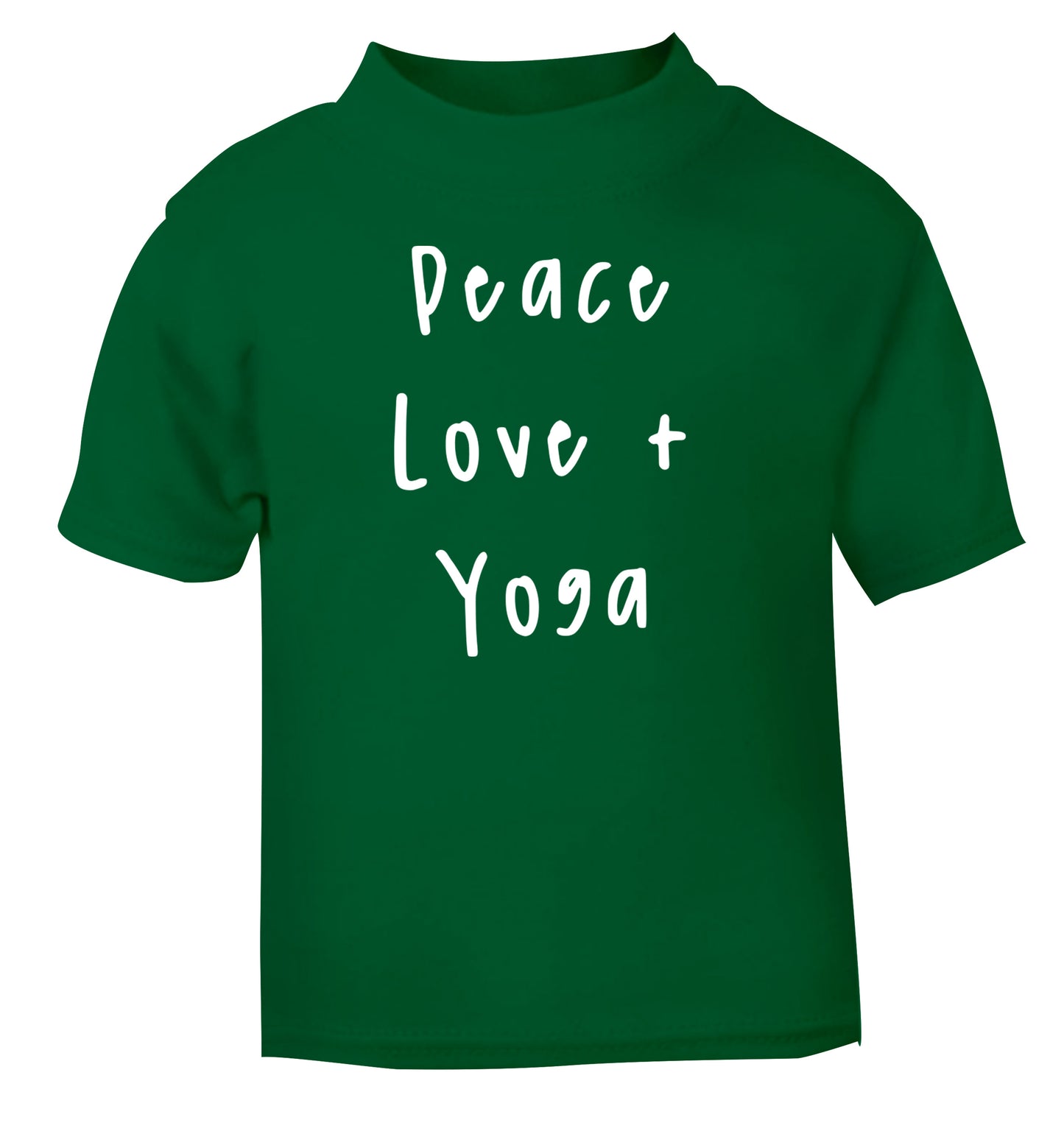 Peace love and yoga green Baby Toddler Tshirt 2 Years