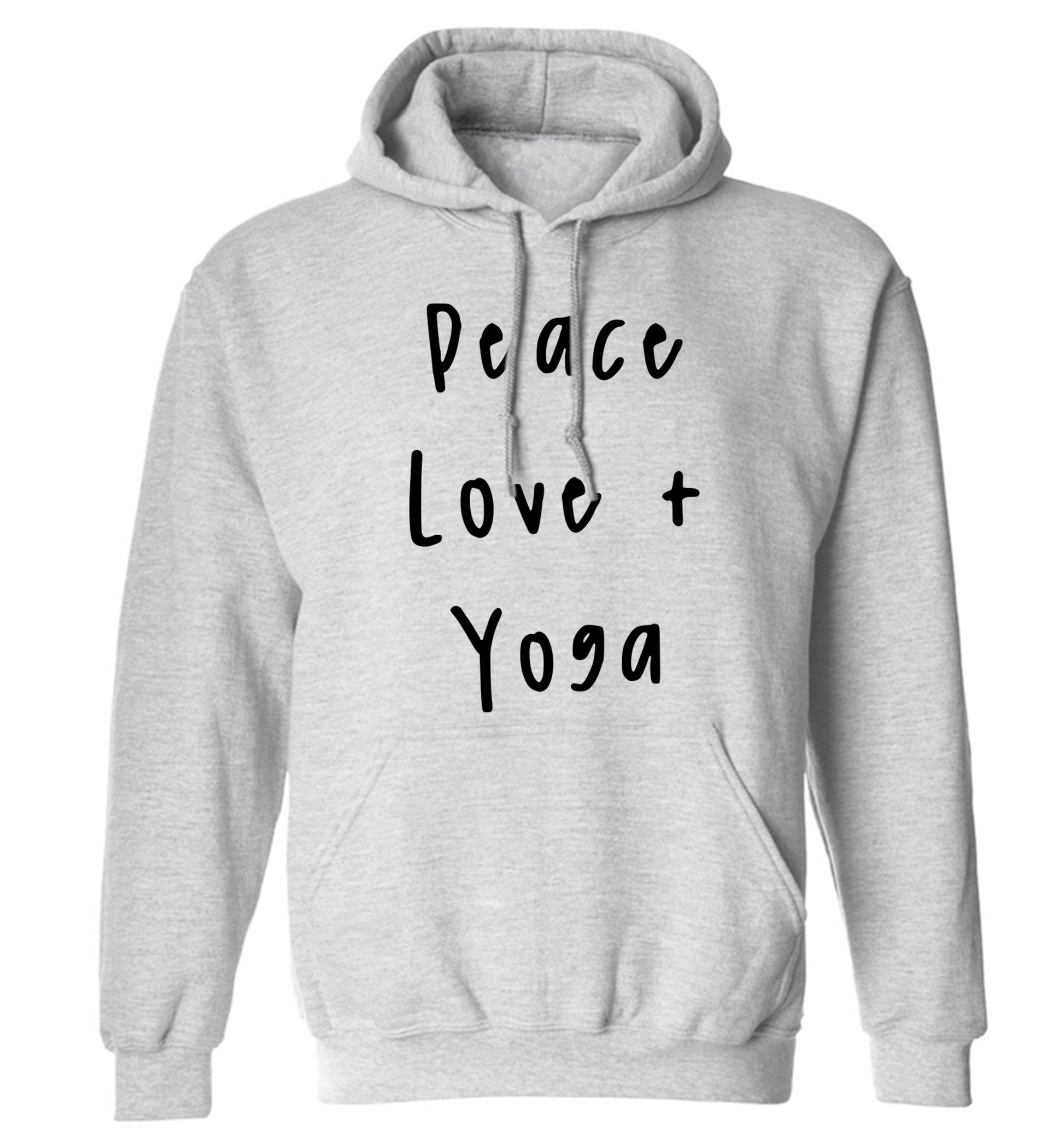 Peace love and yoga adults unisex grey hoodie 2XL
