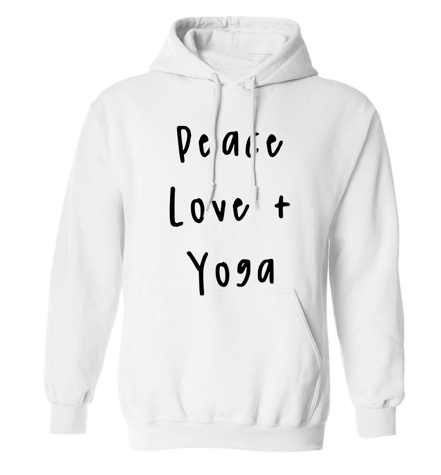 Peace love and yoga adults unisex white hoodie 2XL