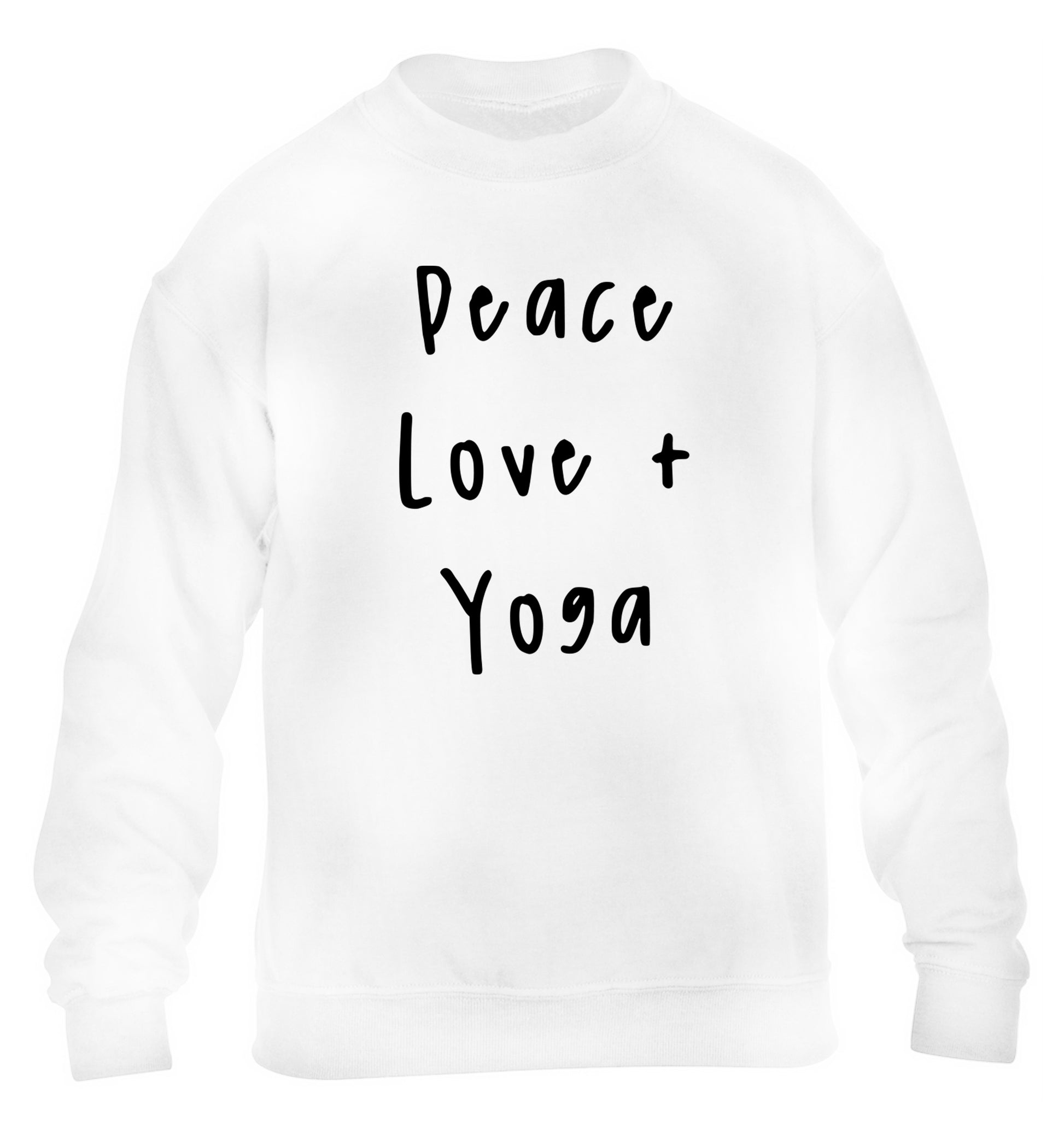 Peace love and yoga children's white sweater 12-13 Years