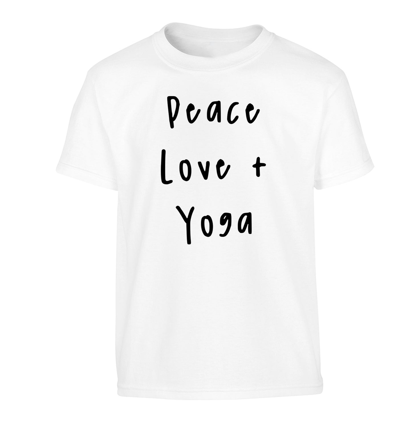 Peace love and yoga Children's white Tshirt 12-13 Years