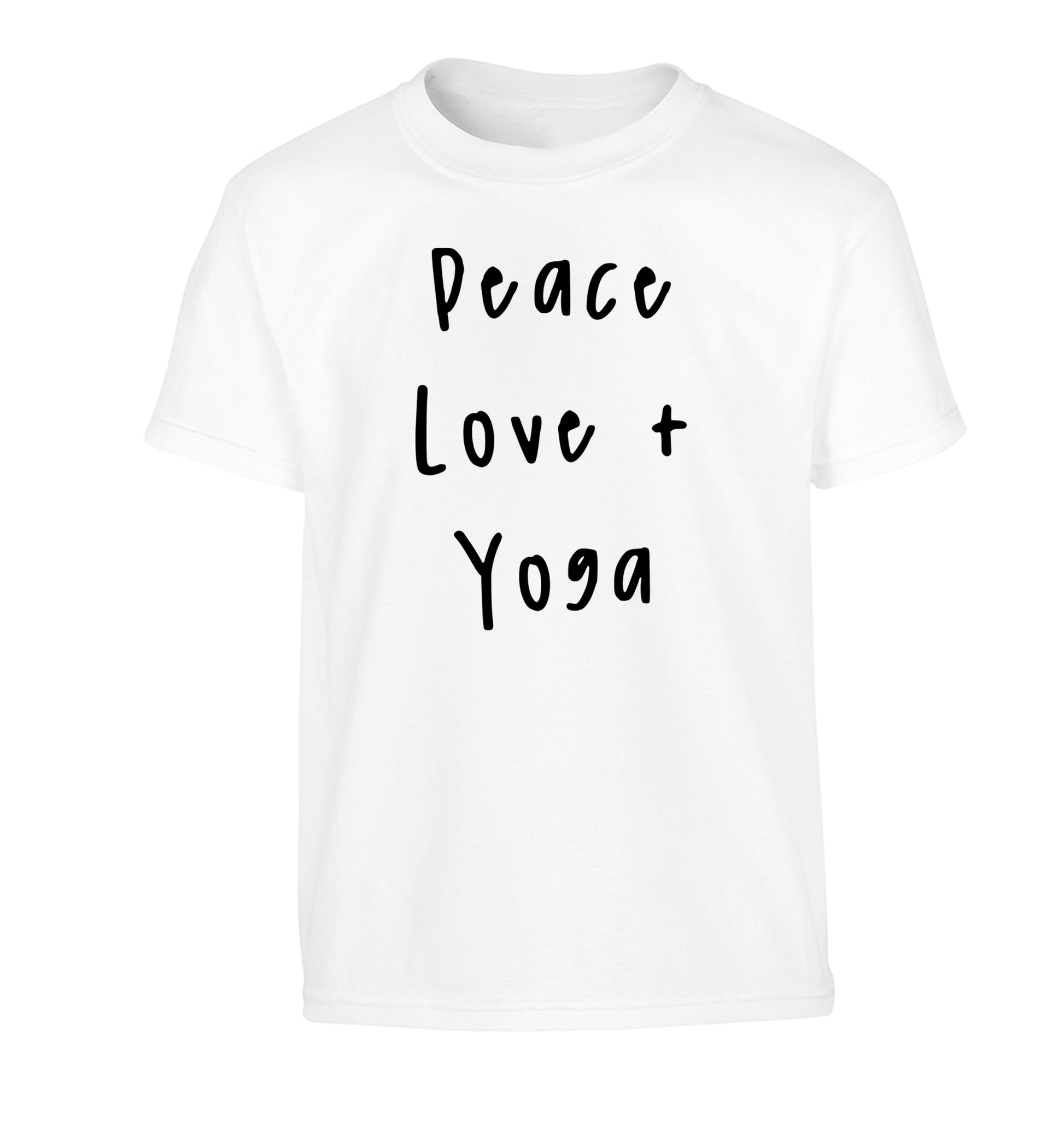 Peace love and yoga Children's white Tshirt 12-13 Years