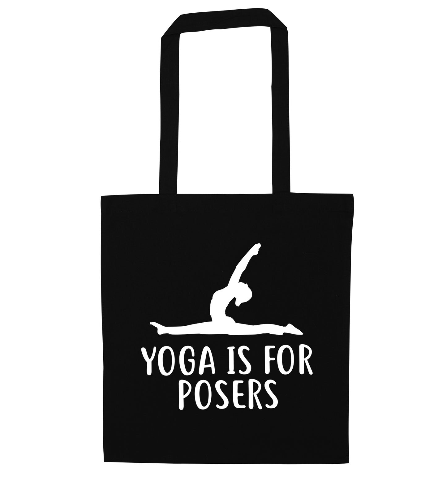 Yoga is for posers black tote bag