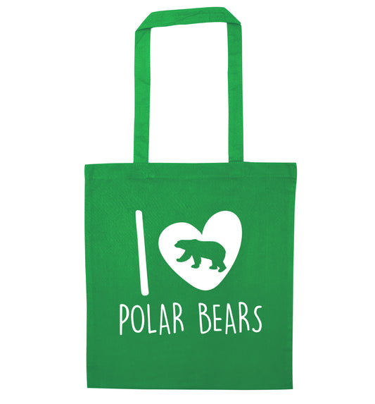 I Love Polar Bears green tote bag