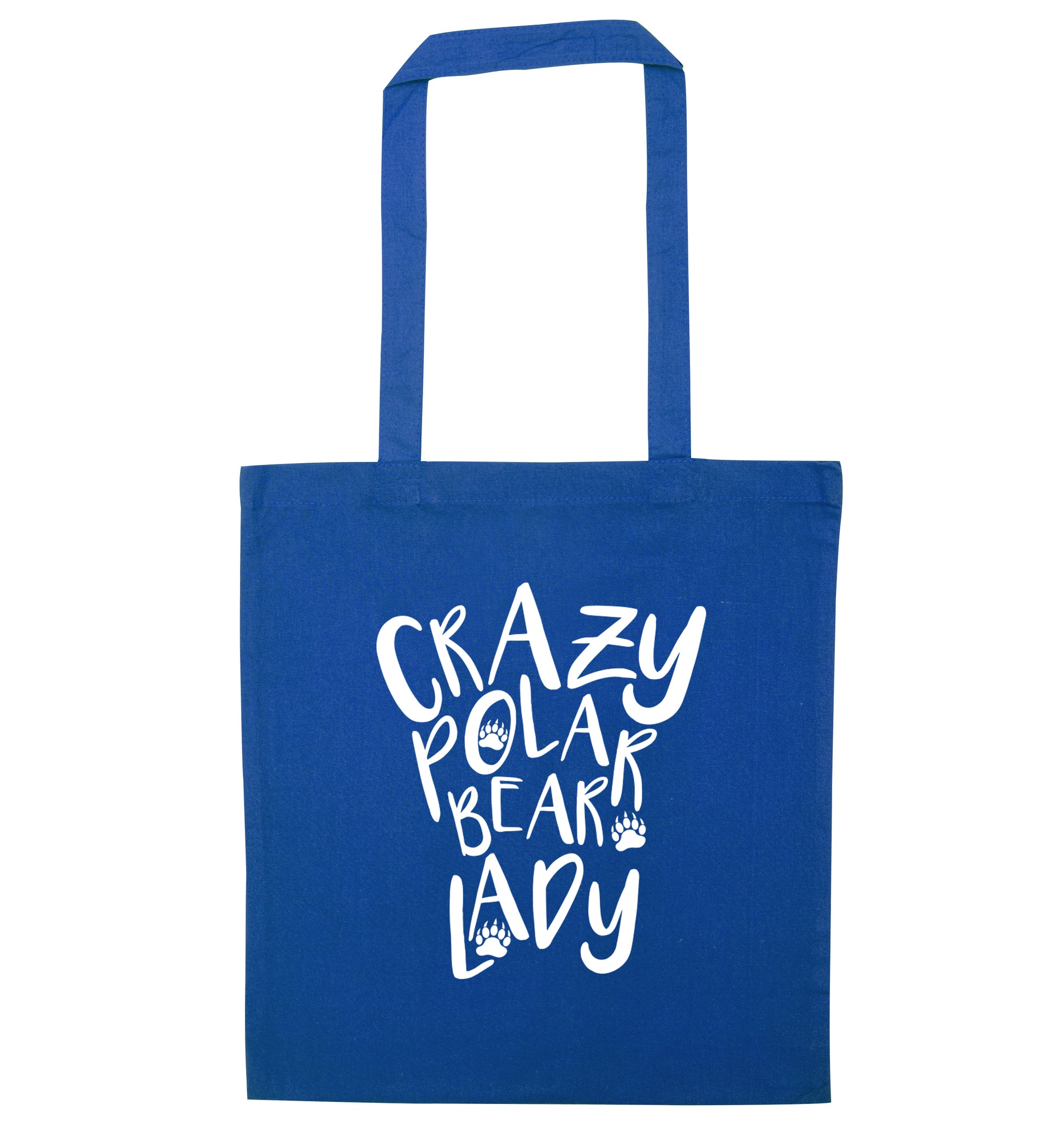 Crazy polar bear lady blue tote bag