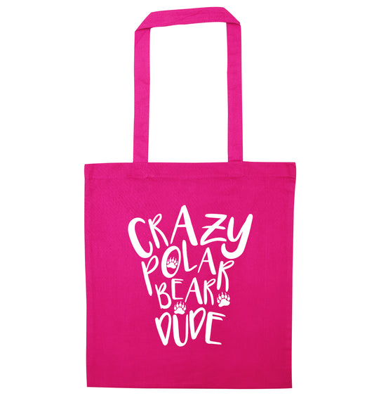 Crazy polar bear dude pink tote bag
