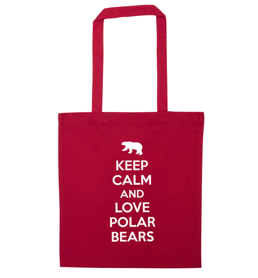 Keep calm and love polar bears red tote bag