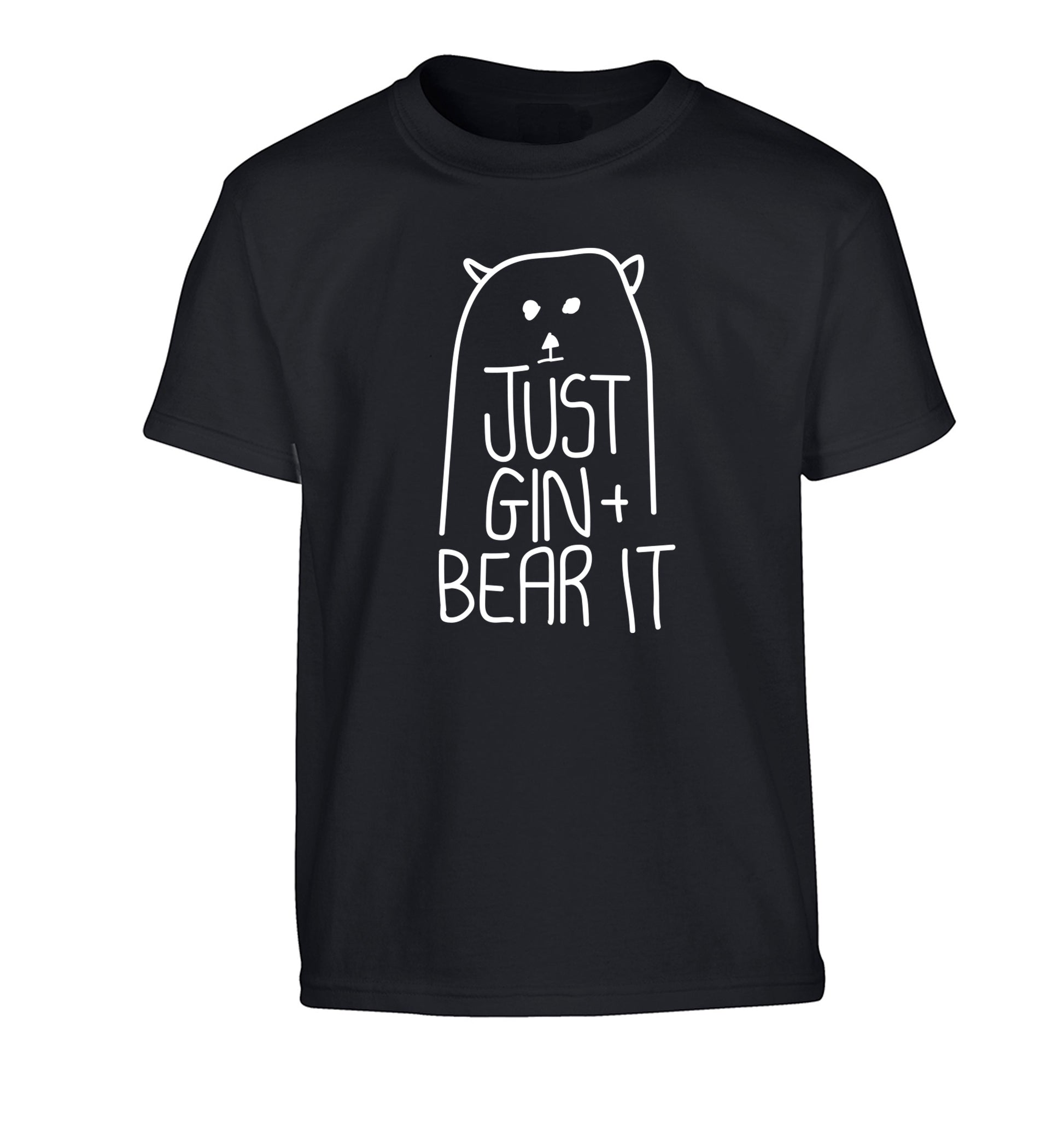Just gin and bear it Children's black Tshirt 12-13 Years