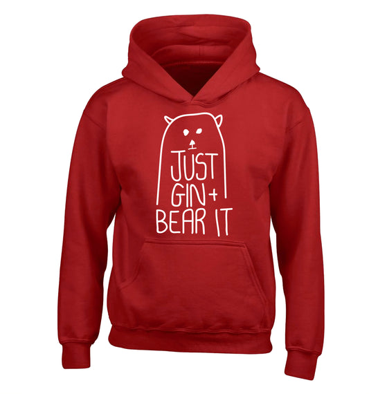 Just gin and bear it children's red hoodie 12-13 Years