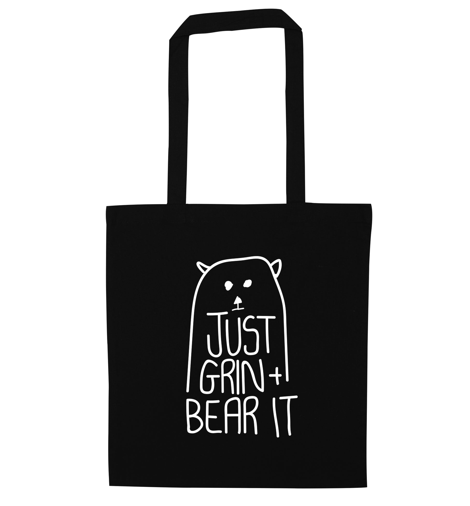 Just grin and bear it black tote bag