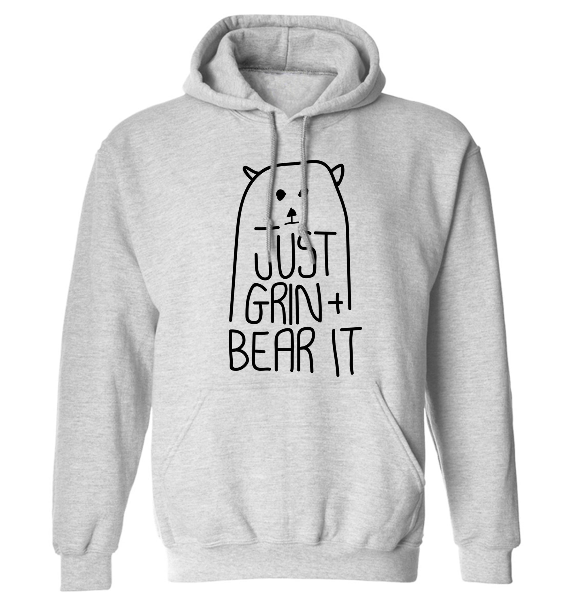 Just grin and bear it adults unisex grey hoodie 2XL
