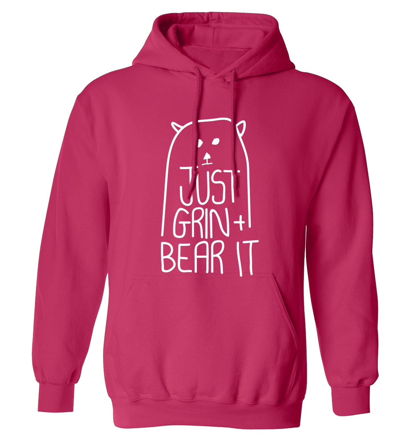 Just grin and bear it adults unisex pink hoodie 2XL