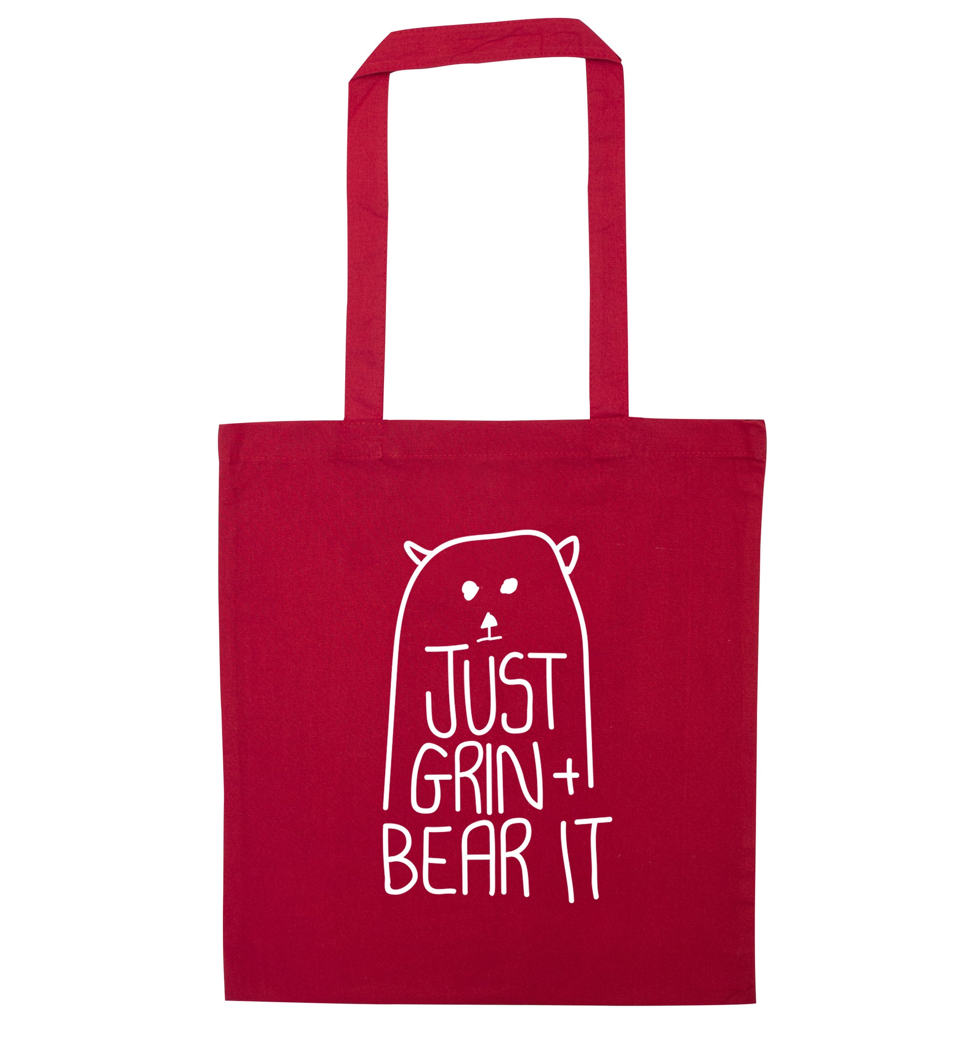 Just grin and bear it red tote bag