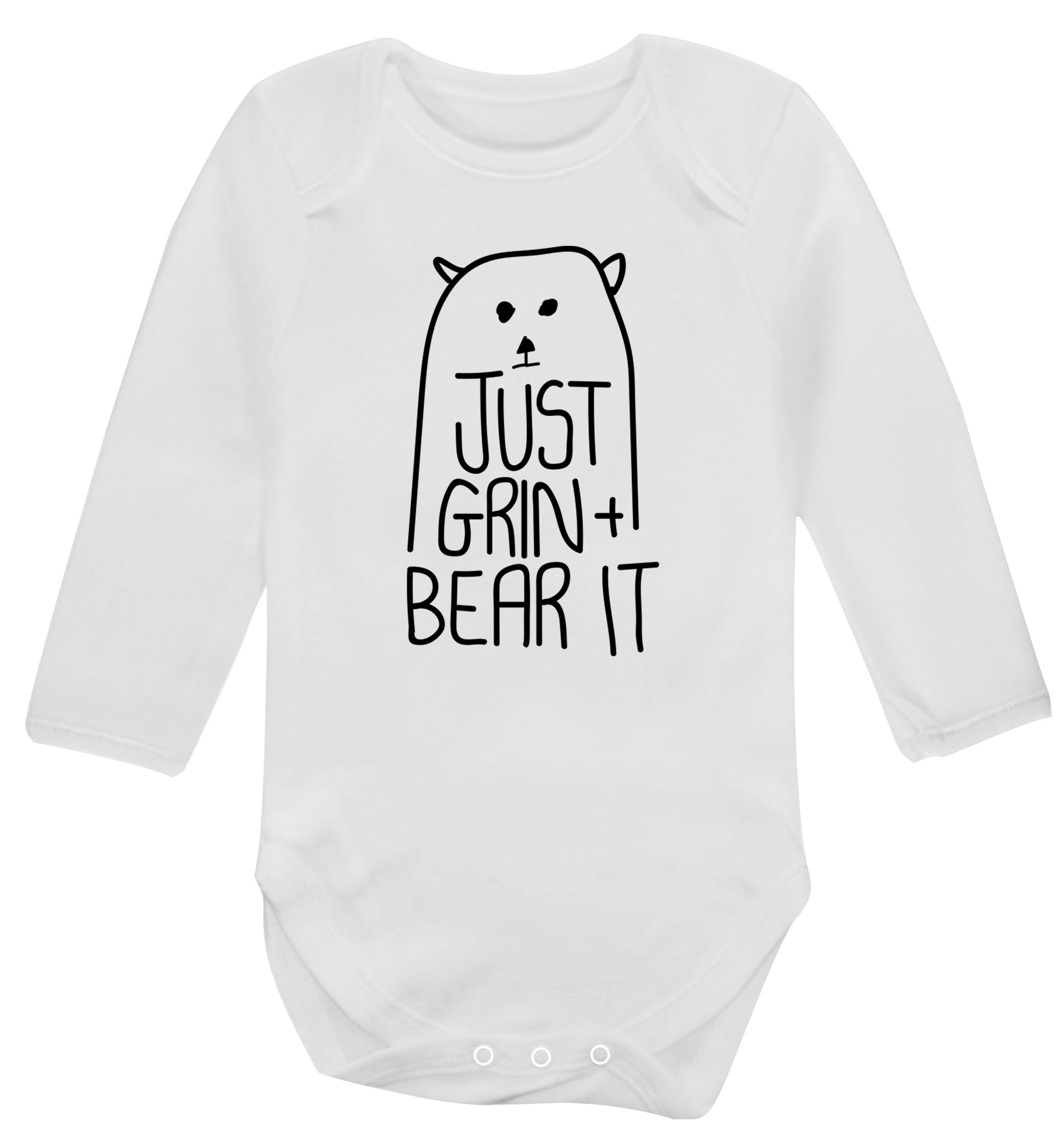 Just grin and bear it Baby Vest long sleeved white 6-12 months