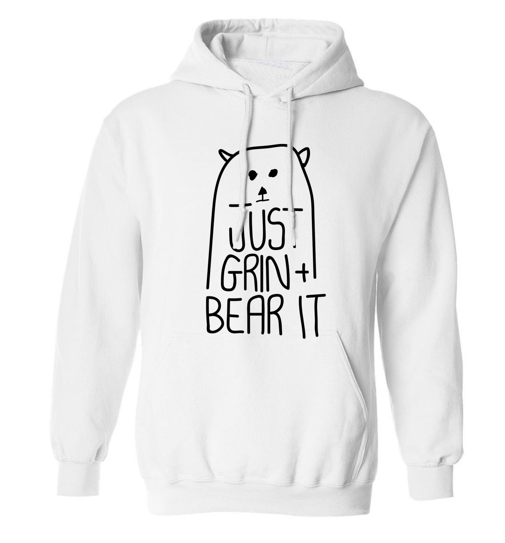Just grin and bear it adults unisex white hoodie 2XL