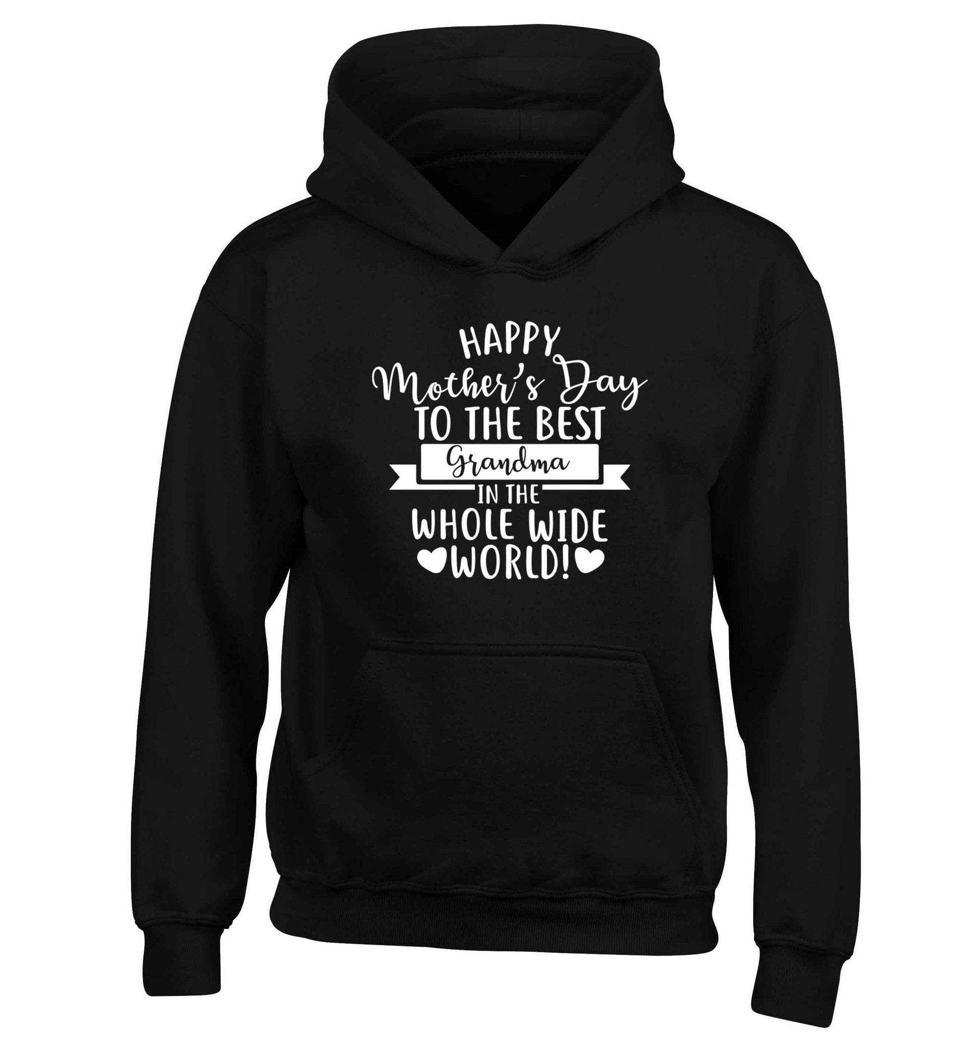 Happy mother's day to the best grandma in the world children's black hoodie 12-13 Years