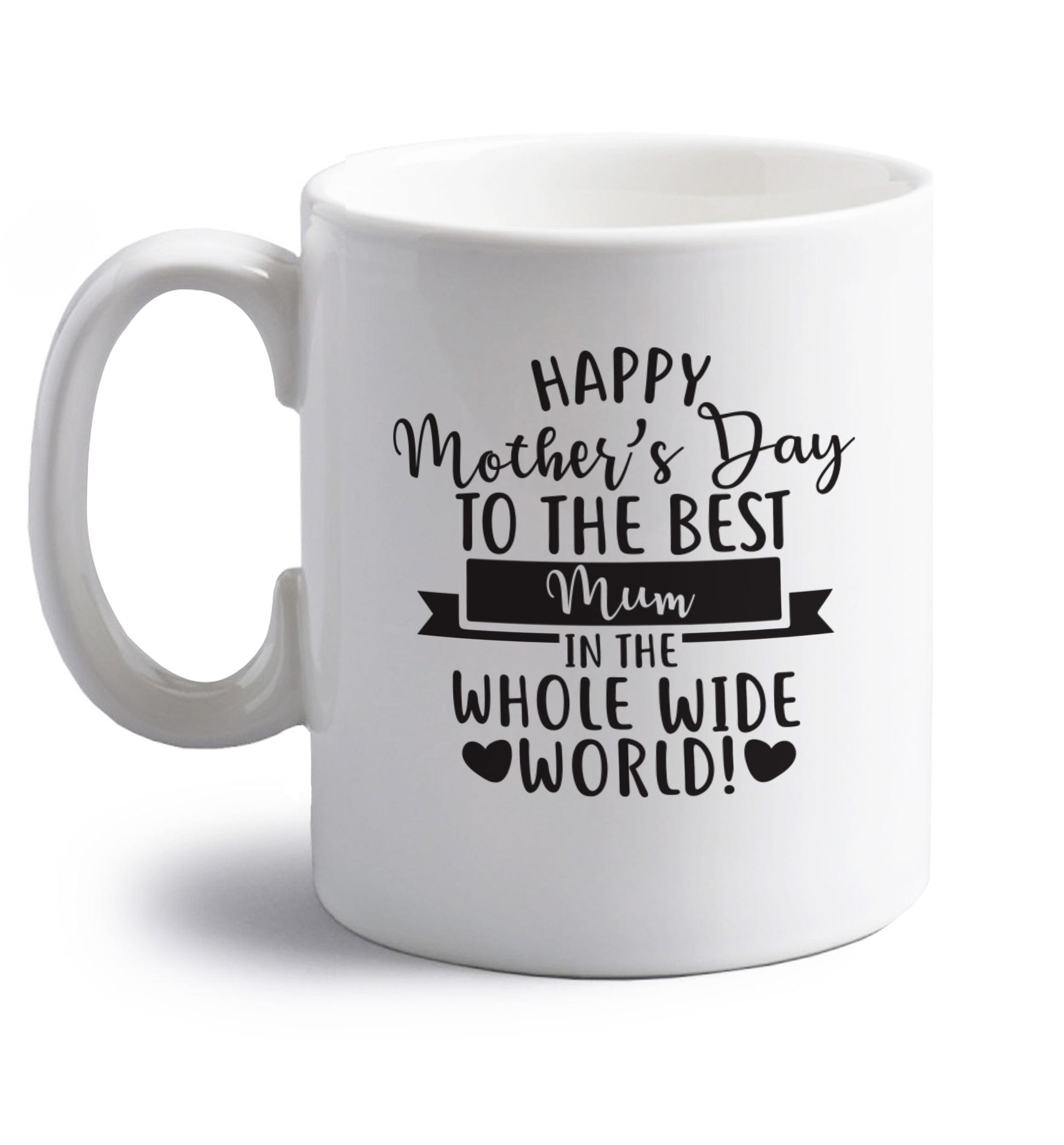 Happy Mother's Day to the best mum in the whole wide world! right handed white ceramic mug 