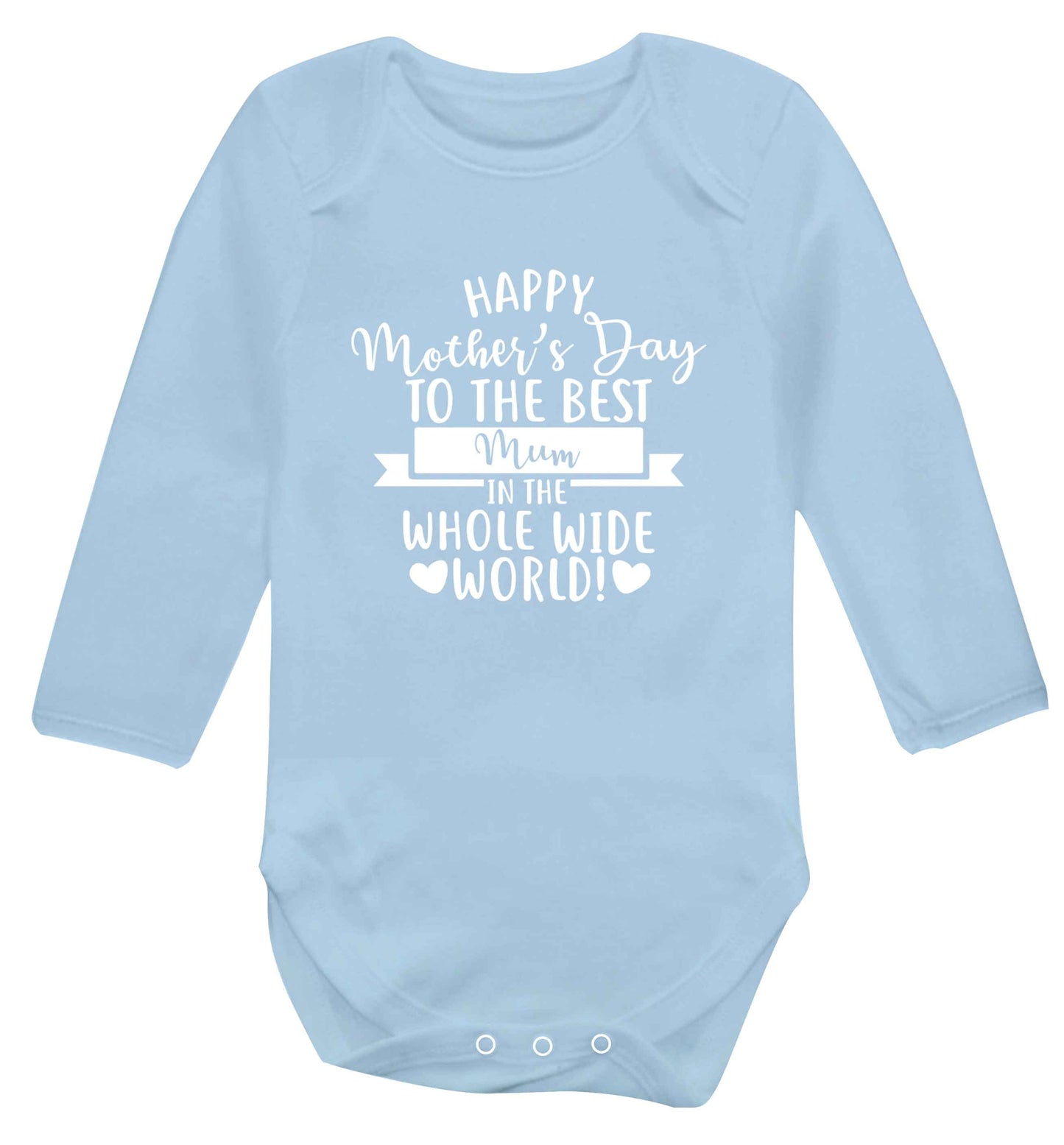 Happy mother's day to the best mum in the world baby vest long sleeved pale blue 6-12 months
