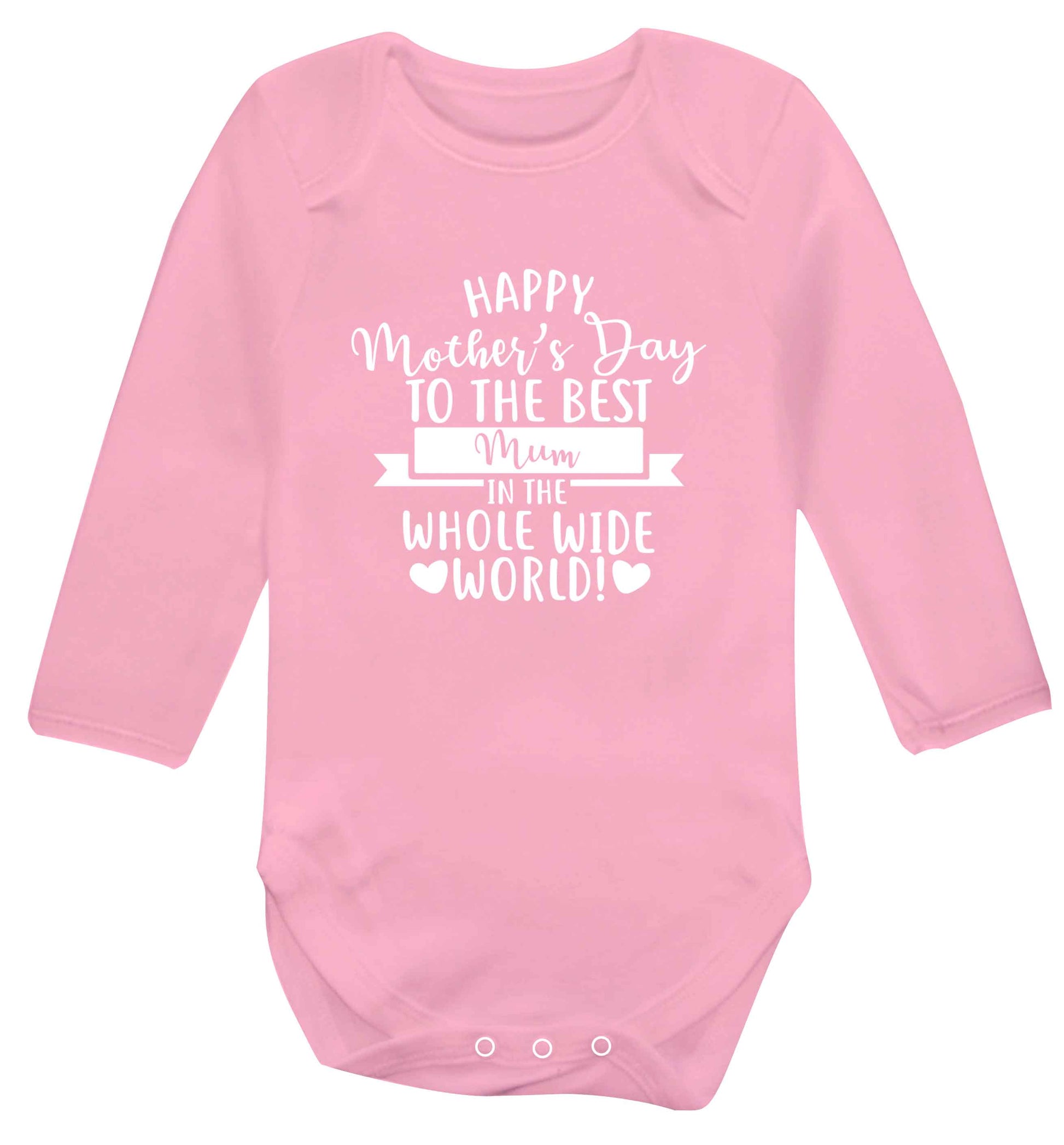 Happy mother's day to the best mum in the world baby vest long sleeved pale pink 6-12 months