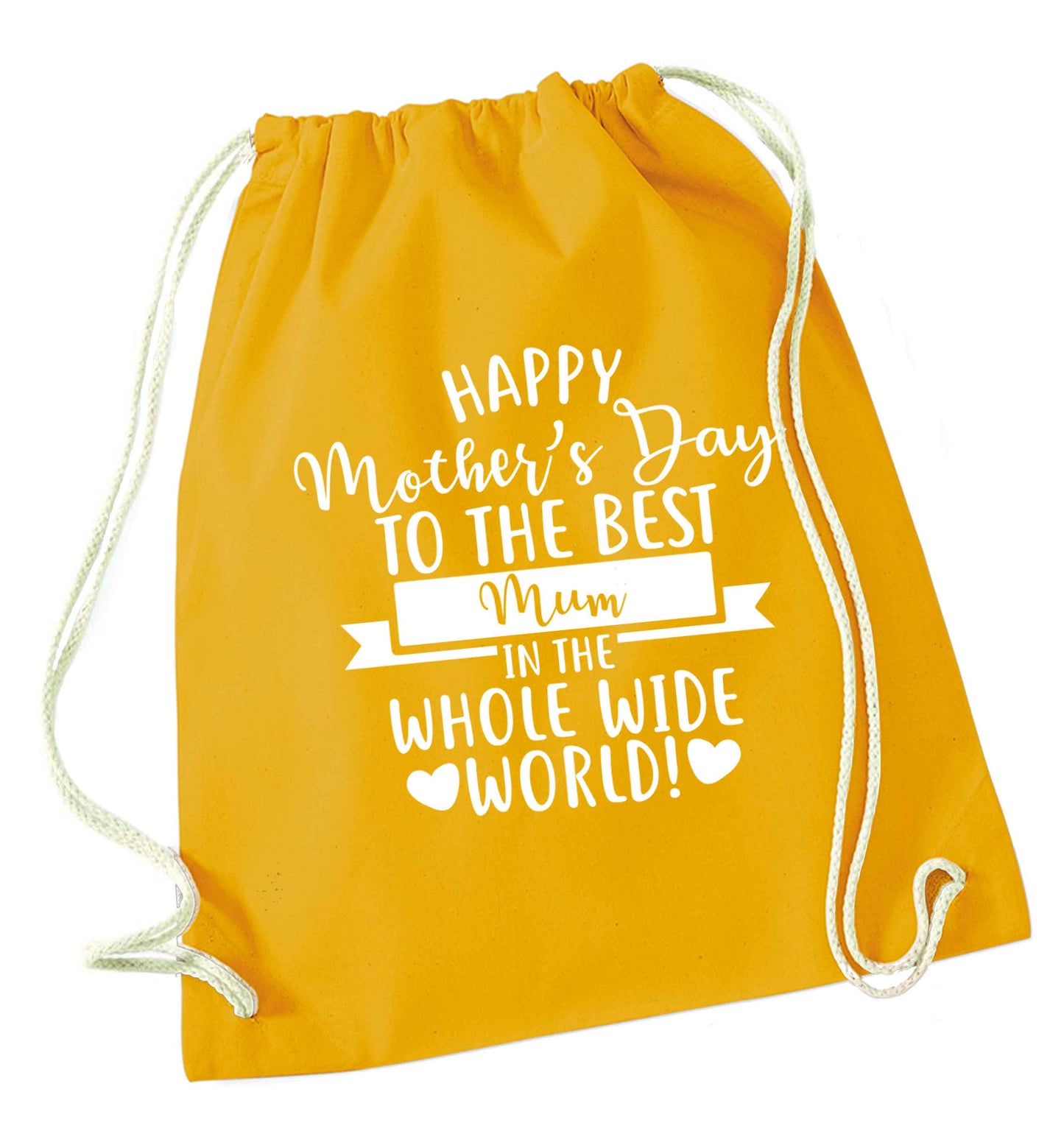 Happy mother's day to the best mum in the world mustard drawstring bag