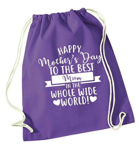 Happy mother's day to the best mum in the world purple drawstring bag