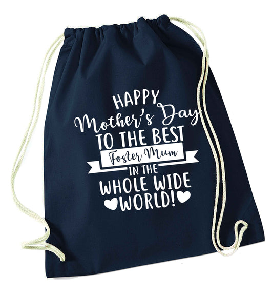 Happy mother's day to the best foster mum in the world navy drawstring bag