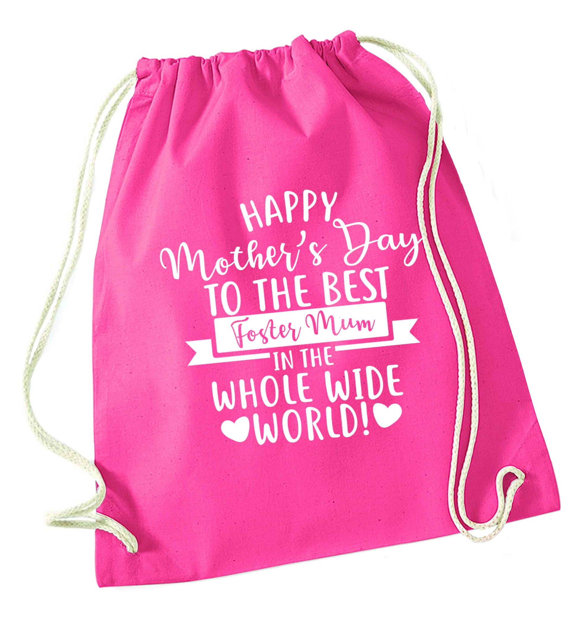 Happy mother's day to the best foster mum in the world pink drawstring bag