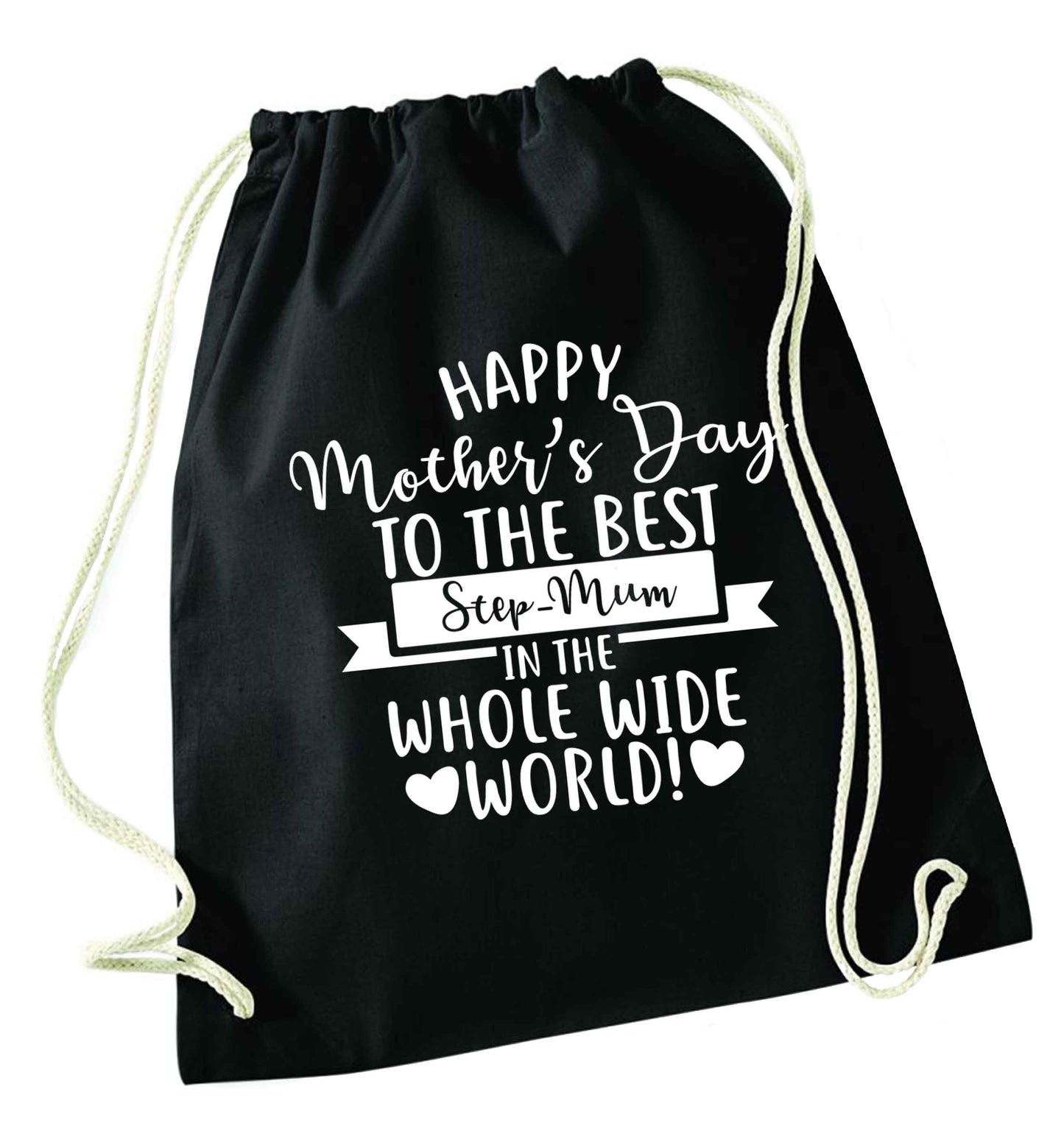 Happy mother's day to the best step-mum in the world black drawstring bag