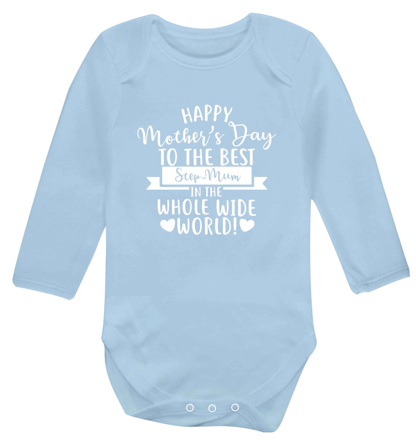 Happy mother's day to the best step-mum in the world baby vest long sleeved pale blue 6-12 months