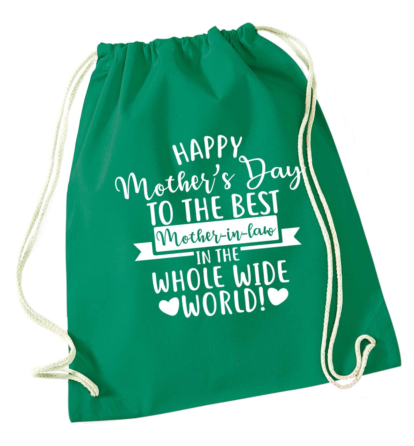Happy mother's day to the best mother-in law in the world green drawstring bag