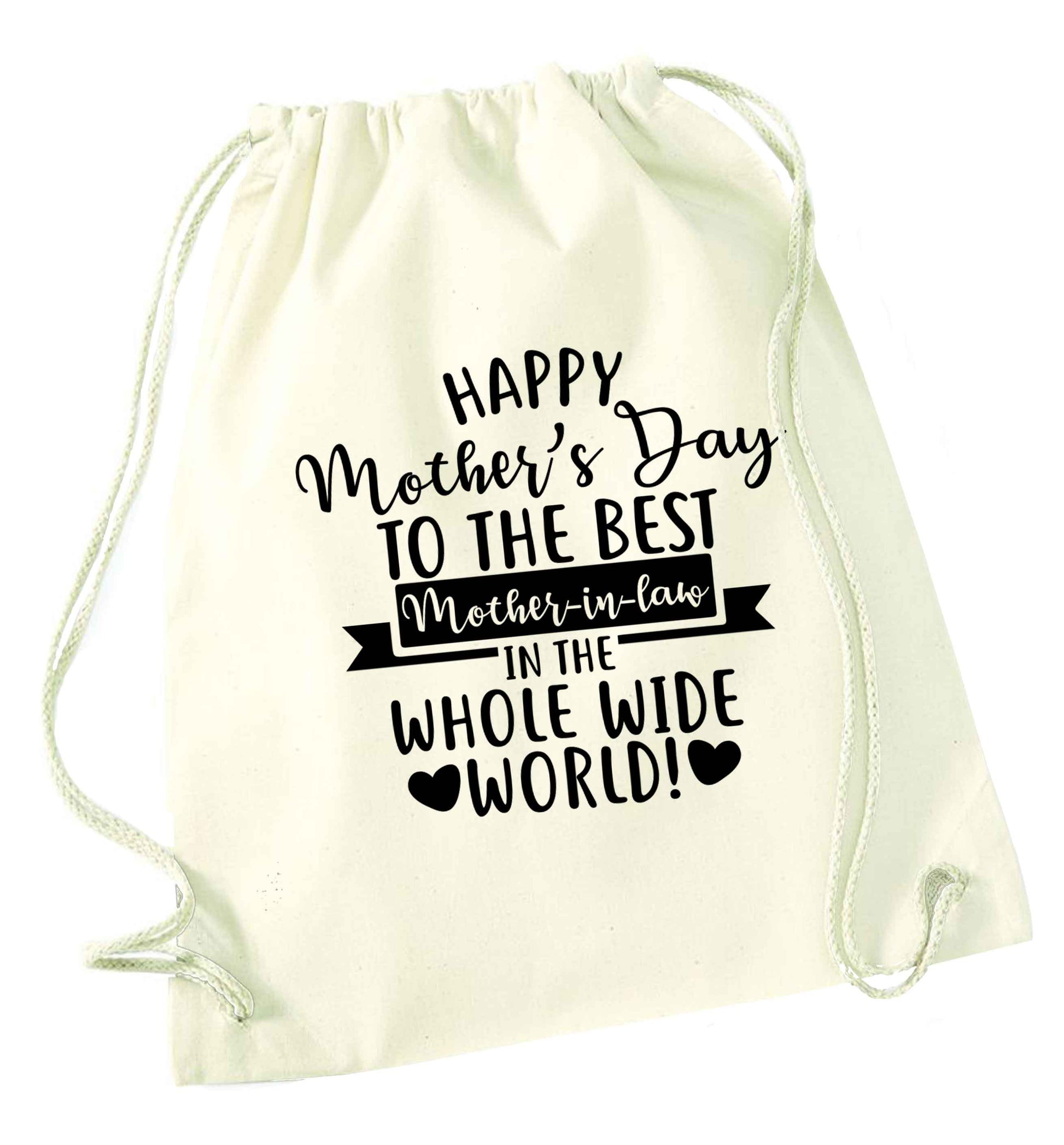 Happy mother's day to the best mother-in law in the world natural drawstring bag