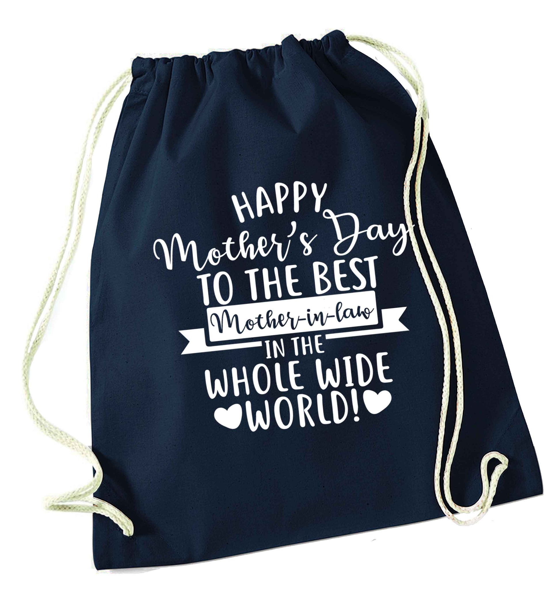 Happy mother's day to the best mother-in law in the world navy drawstring bag