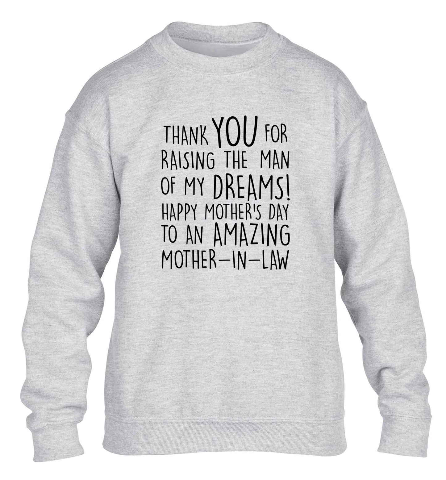 Raising the man of my dreams mother's day mother-in-law children's grey sweater 12-13 Years