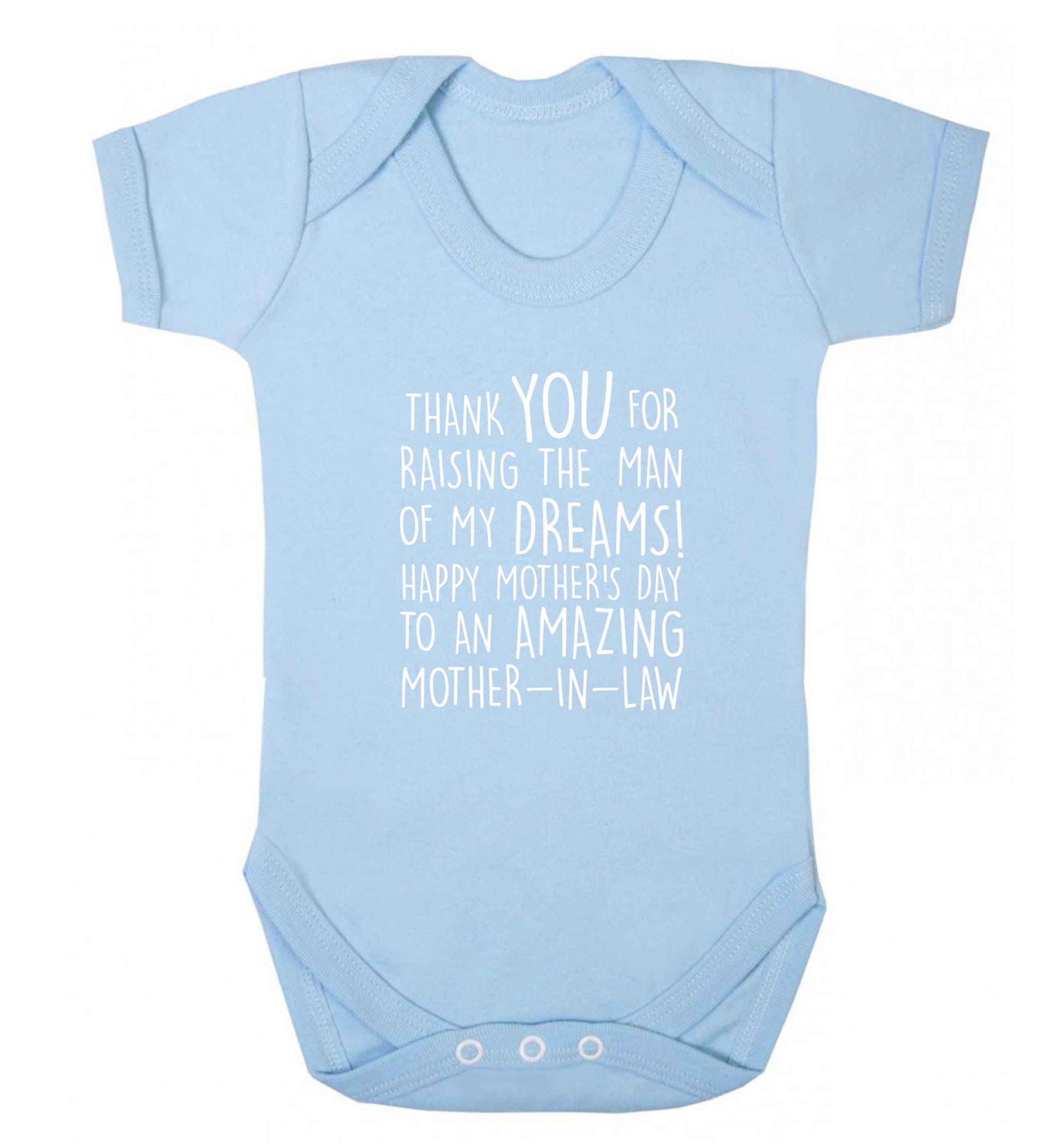 Raising the man of my dreams mother's day mother-in-law baby vest pale blue 18-24 months