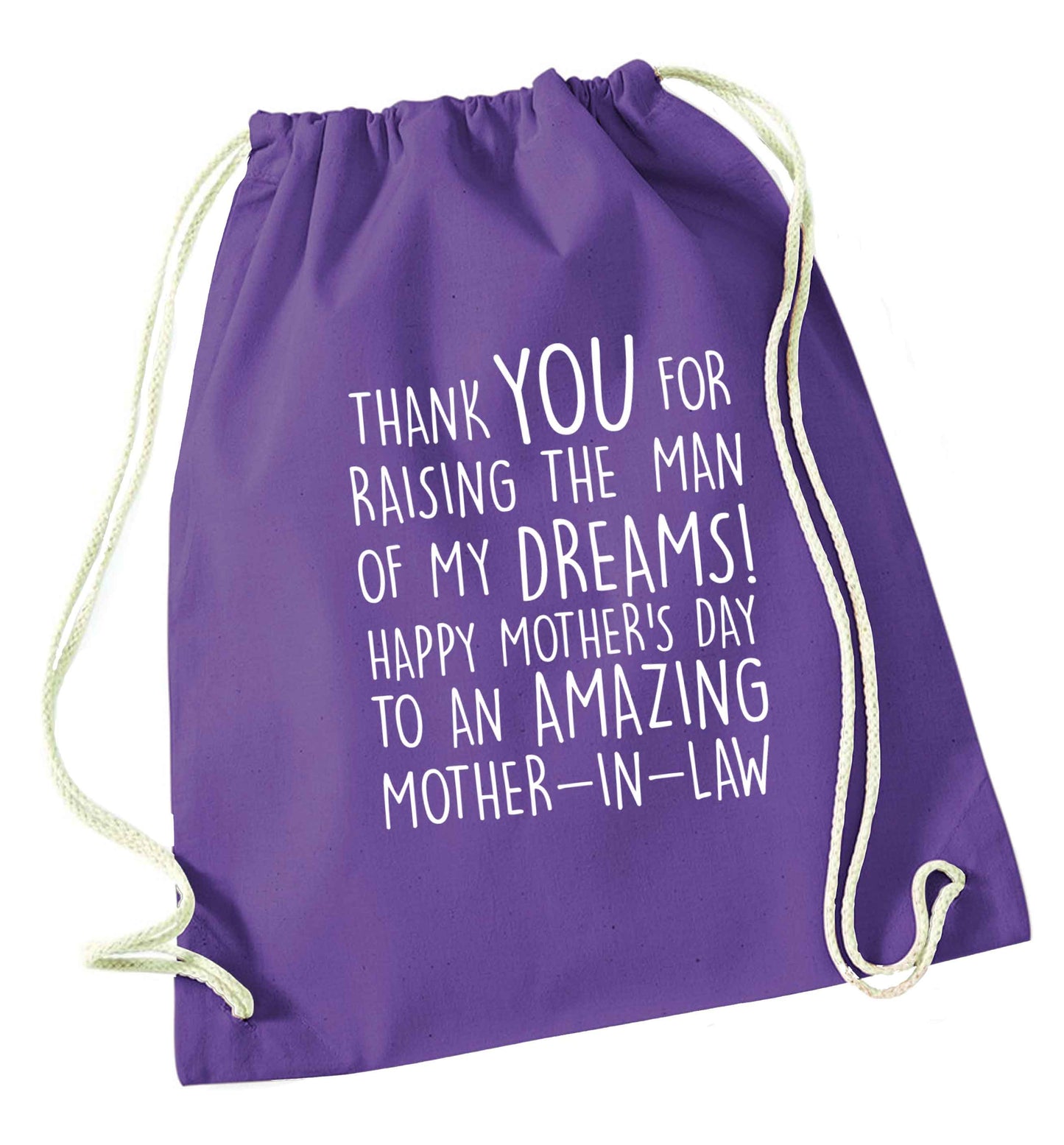Raising the man of my dreams mother's day mother-in-law purple drawstring bag