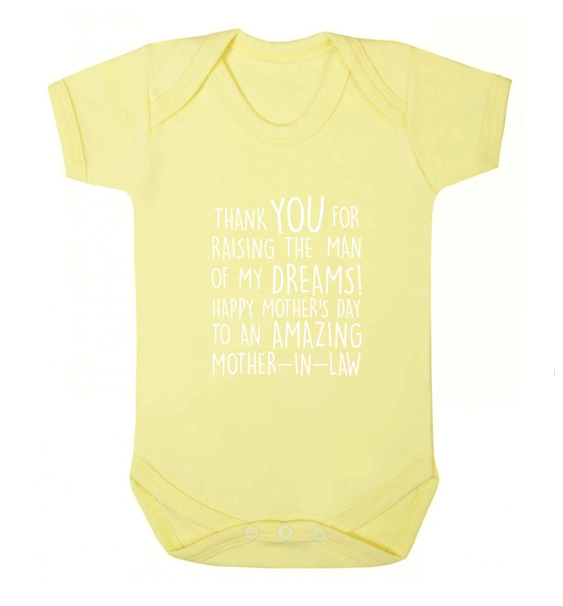Raising the man of my dreams mother's day mother-in-law baby vest pale yellow 18-24 months