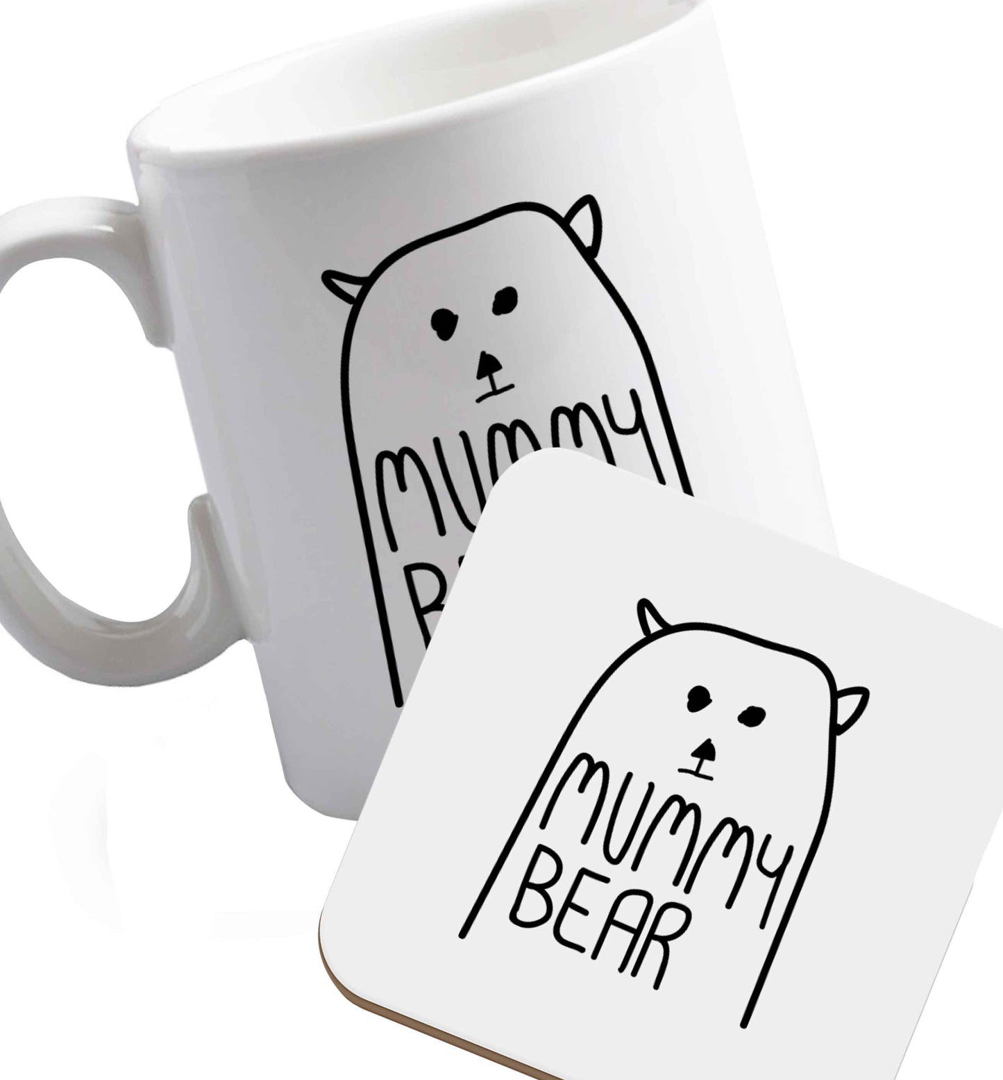 10 oz Mummy bear ceramic mug and coaster set right handed