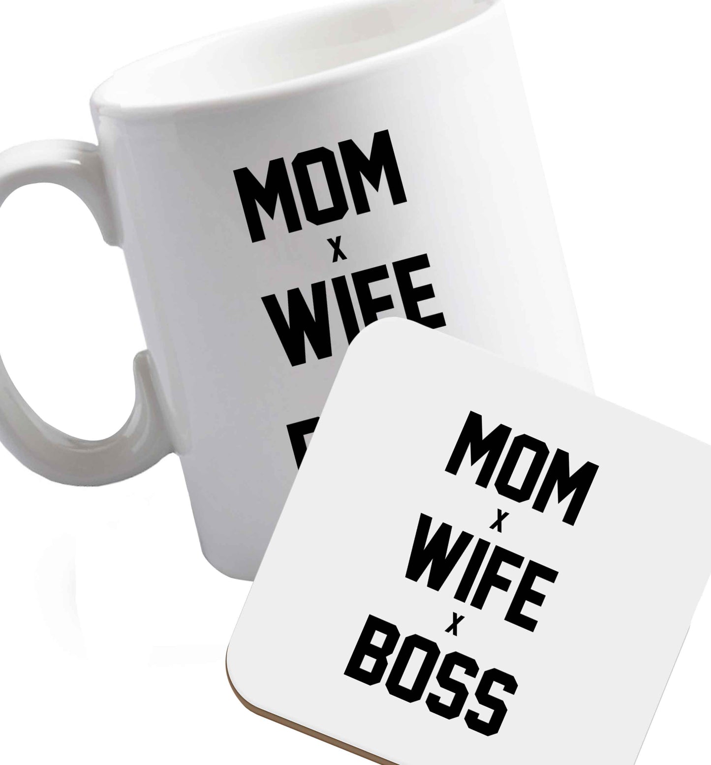 10 oz Mum wife boss ceramic mug and coaster set right handed