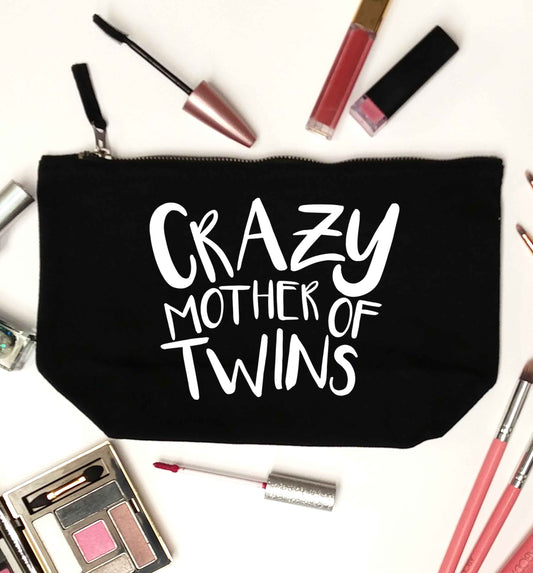Crazy mother of twins black makeup bag
