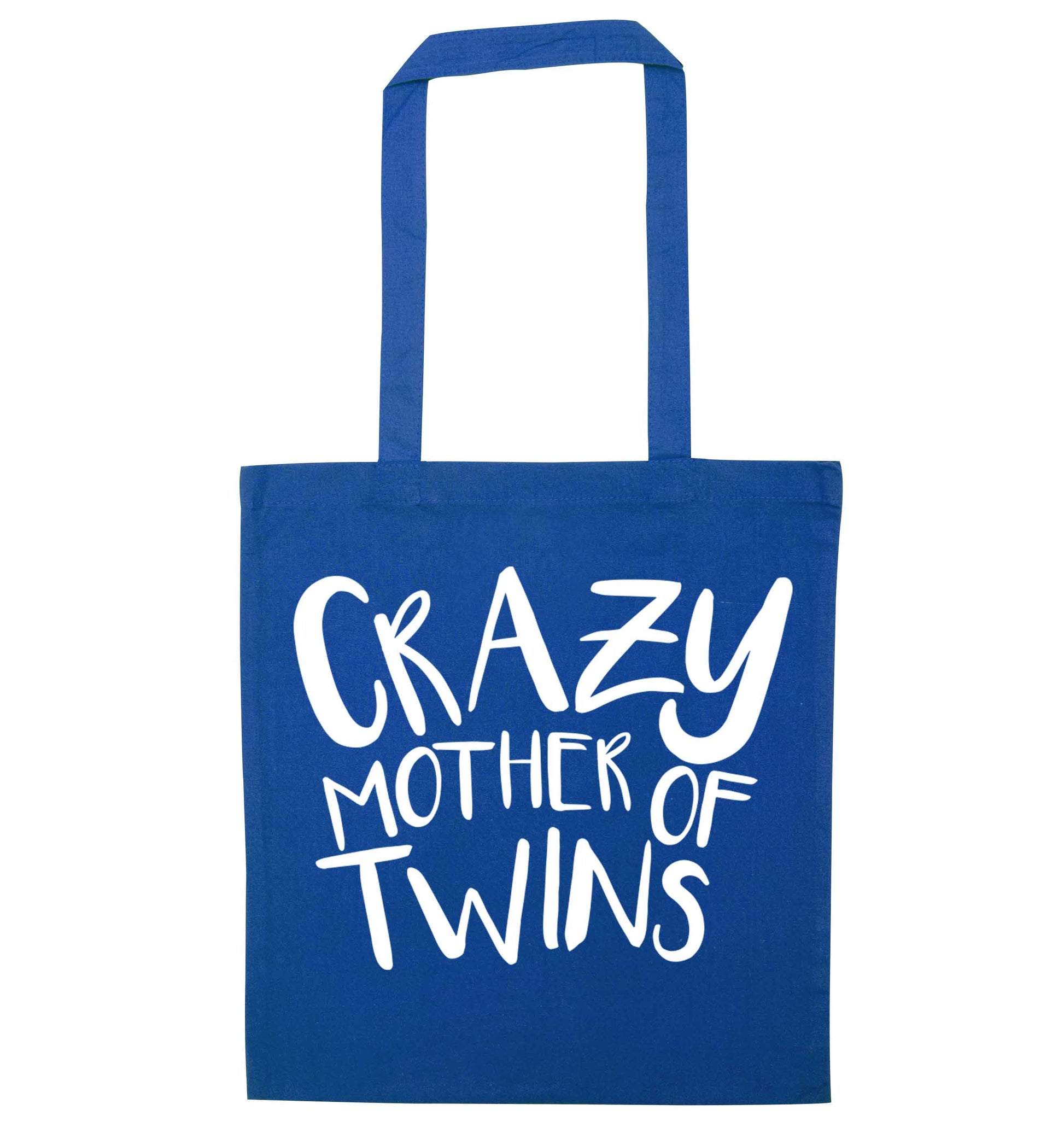 Crazy mother of twins blue tote bag