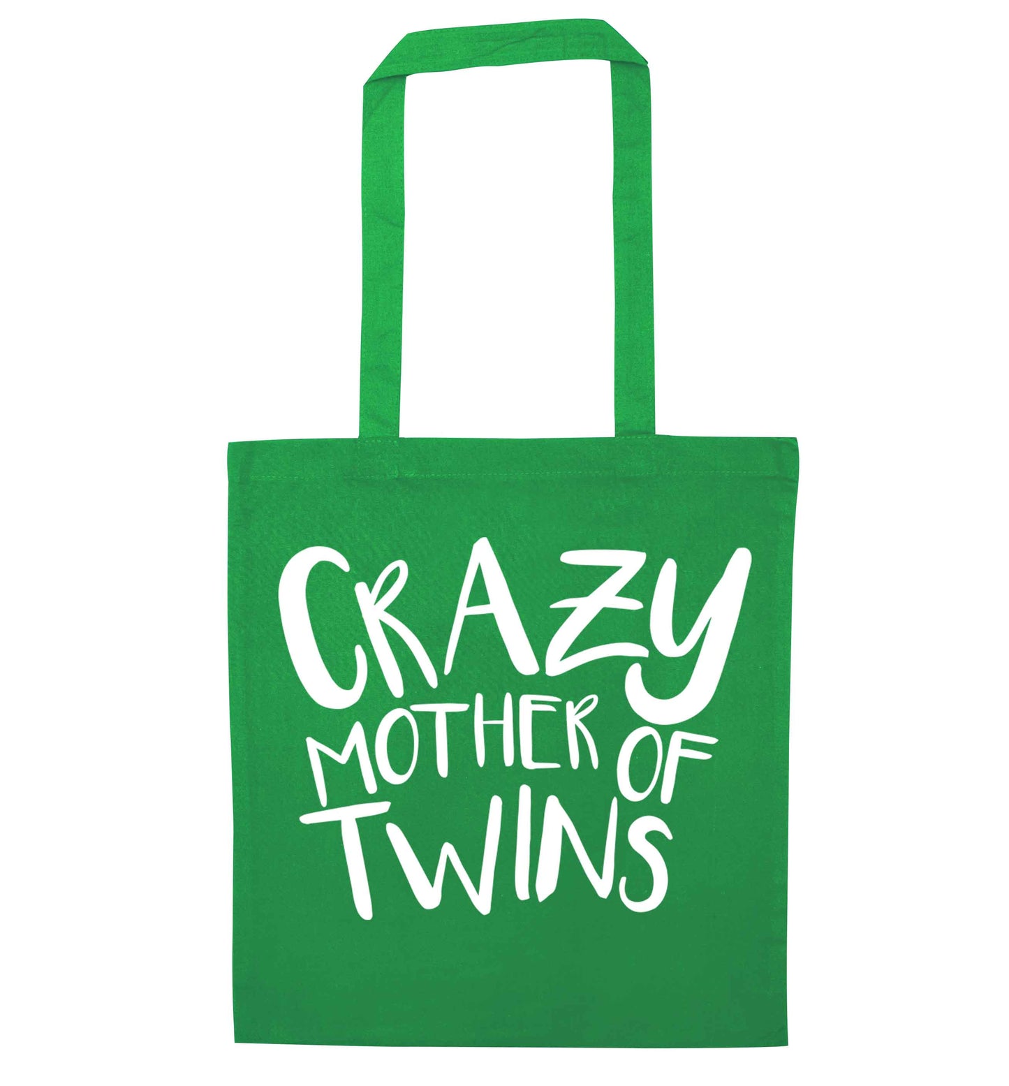 Crazy mother of twins green tote bag