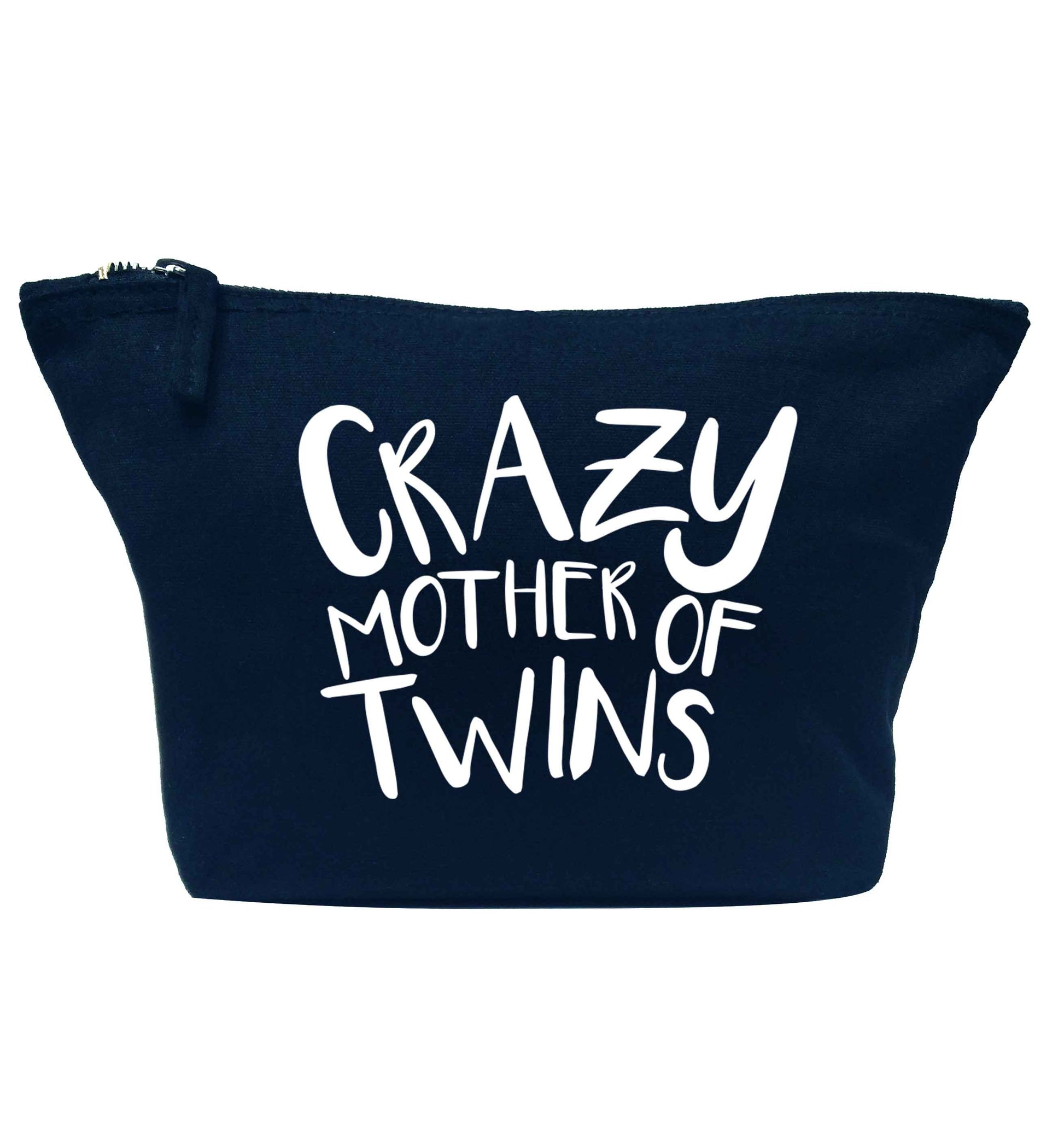 Crazy mother of twins navy makeup bag