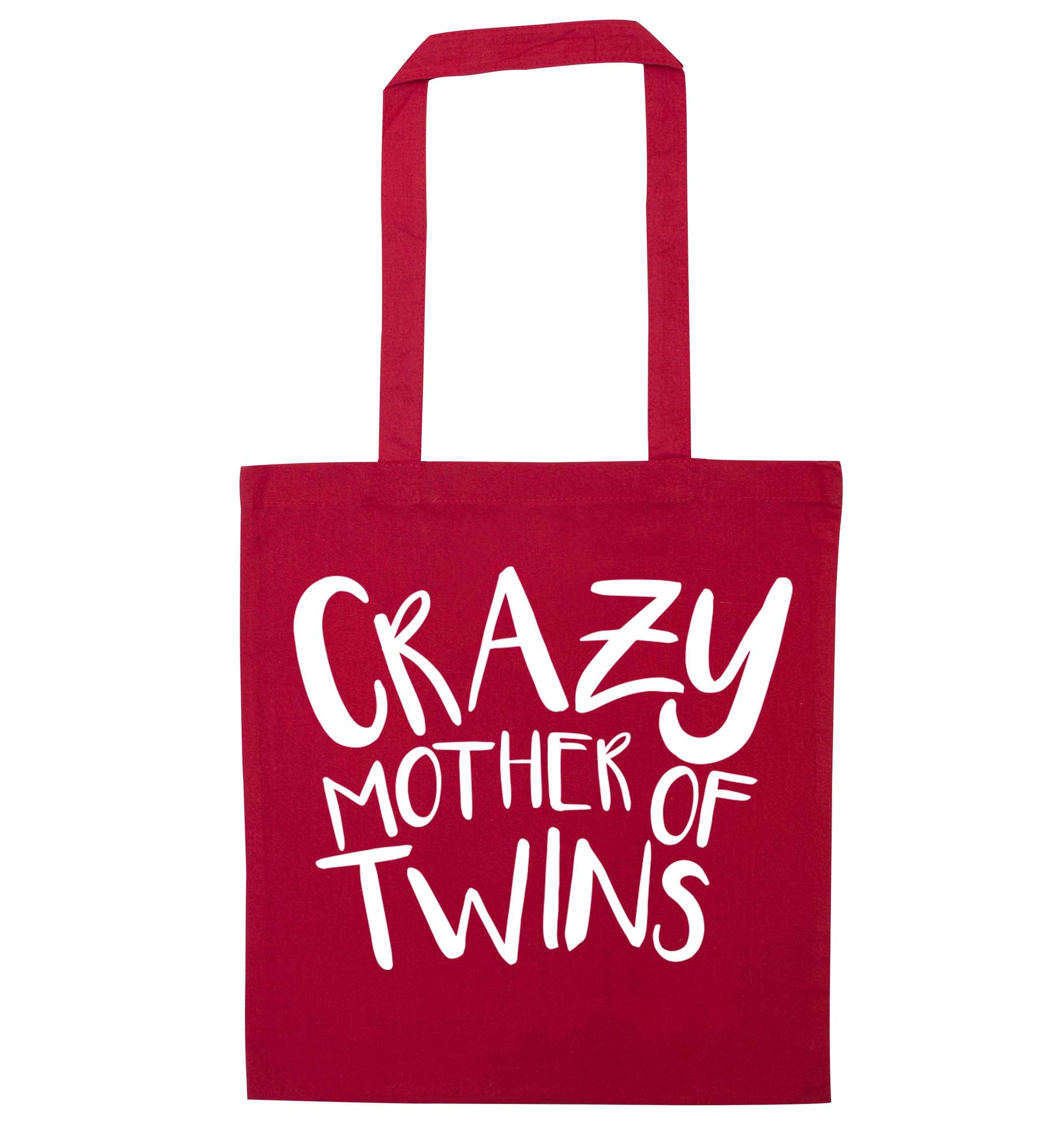 Crazy mother of twins red tote bag