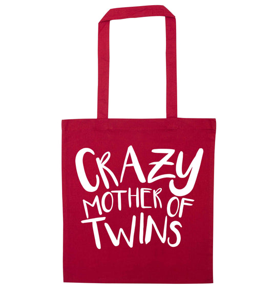 Crazy mother of twins red tote bag