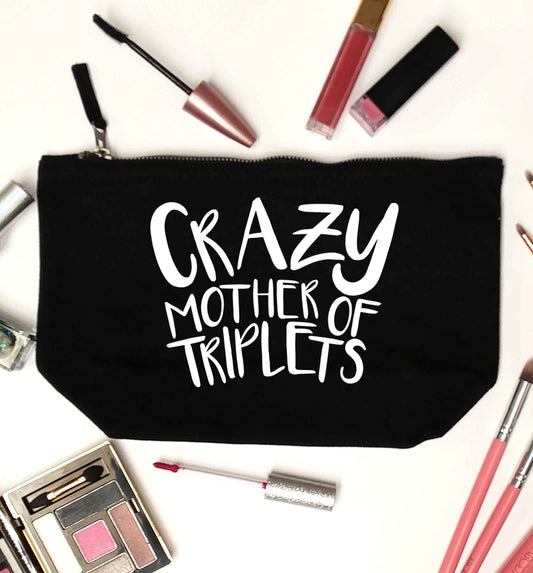 Crazy mother of triplets black makeup bag
