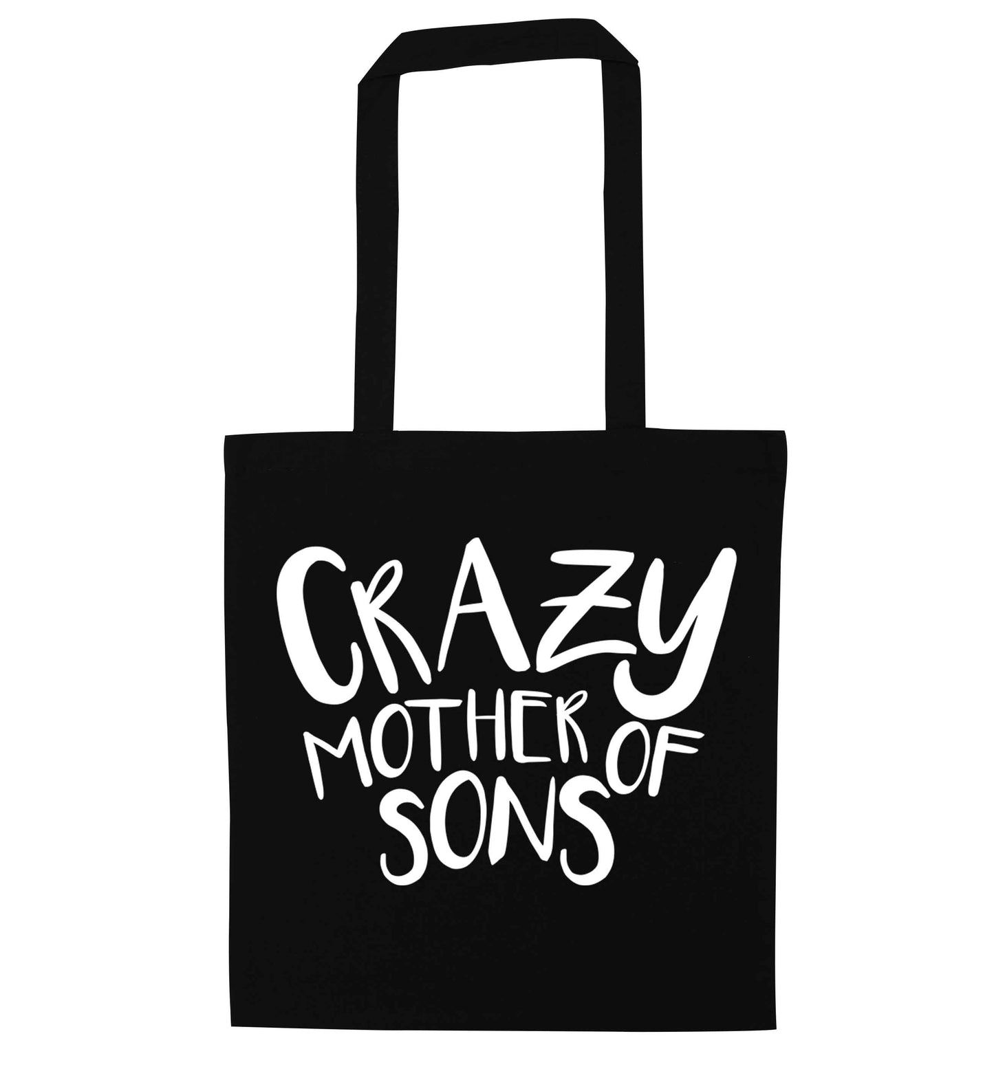 Crazy mother of sons black tote bag