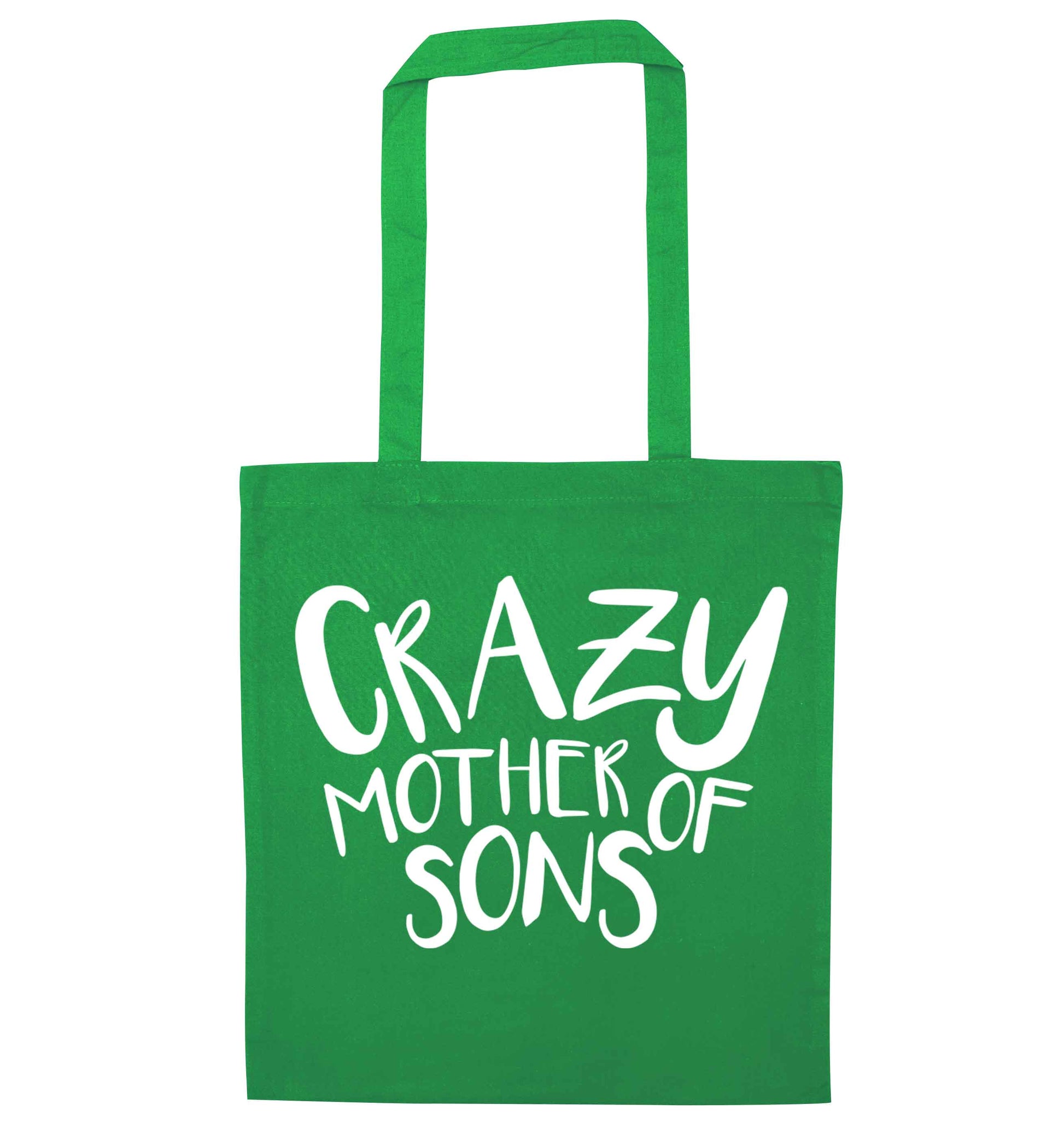 Crazy mother of sons green tote bag