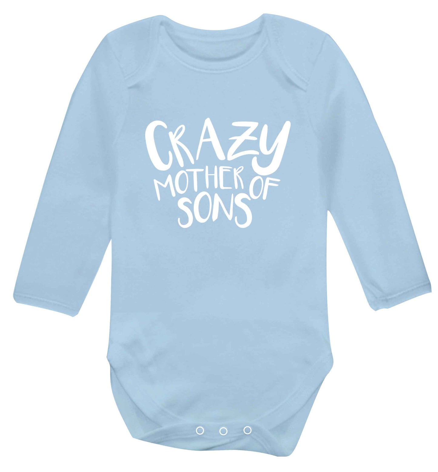 Crazy mother of sons baby vest long sleeved pale blue 6-12 months