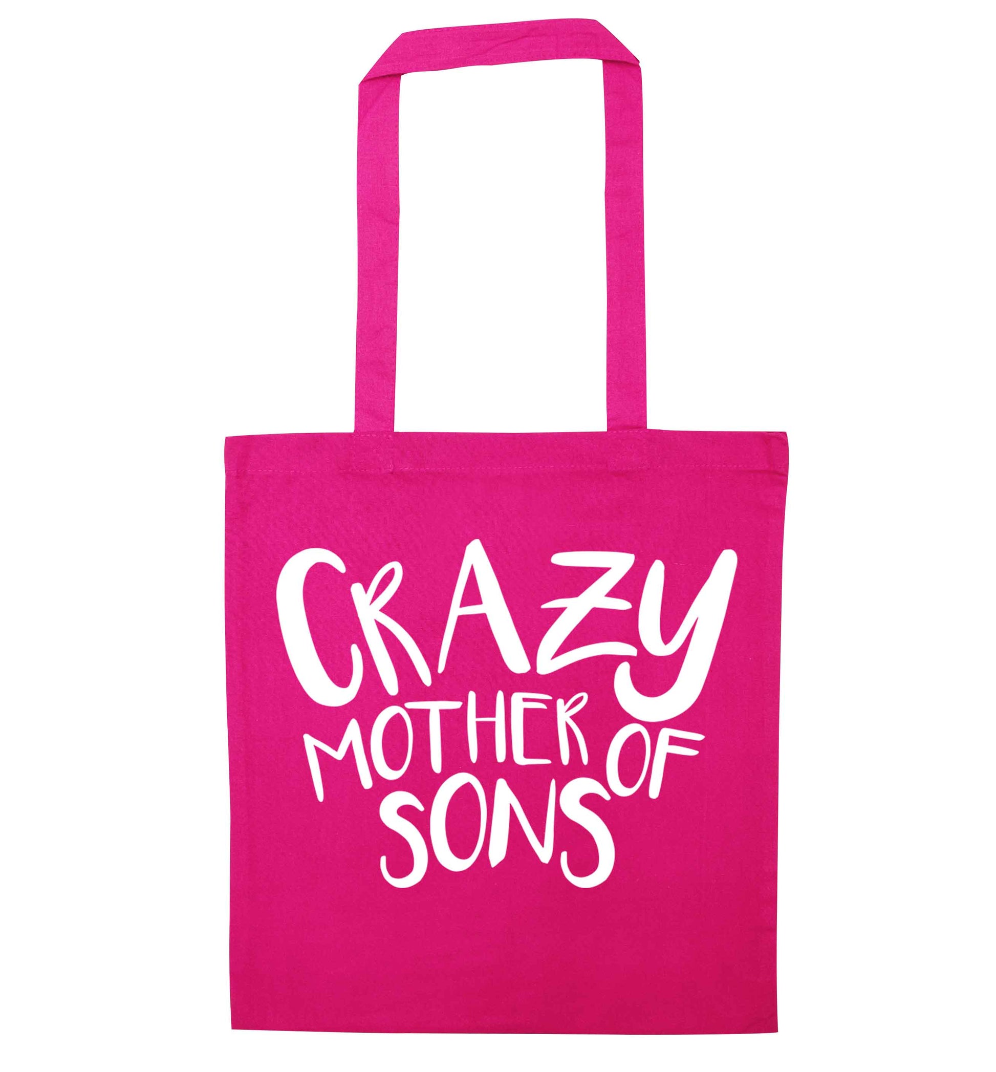 Crazy mother of sons pink tote bag